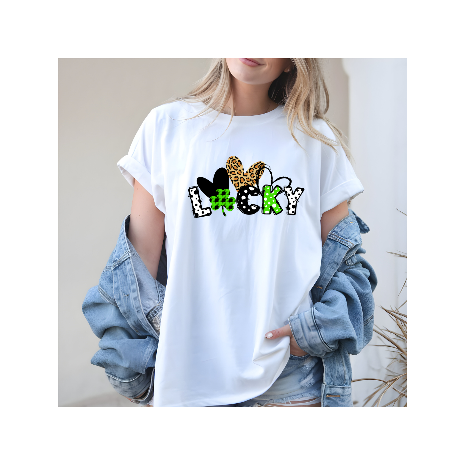 Lucky Graphic T-Shirt — Shamrock & Leopard Print St. Patrick’s Tee product thumbnail image Lucky Graphic T-Shirt — Shamrock & Leopard Print St. Patrick’s Tee product thumbnail image