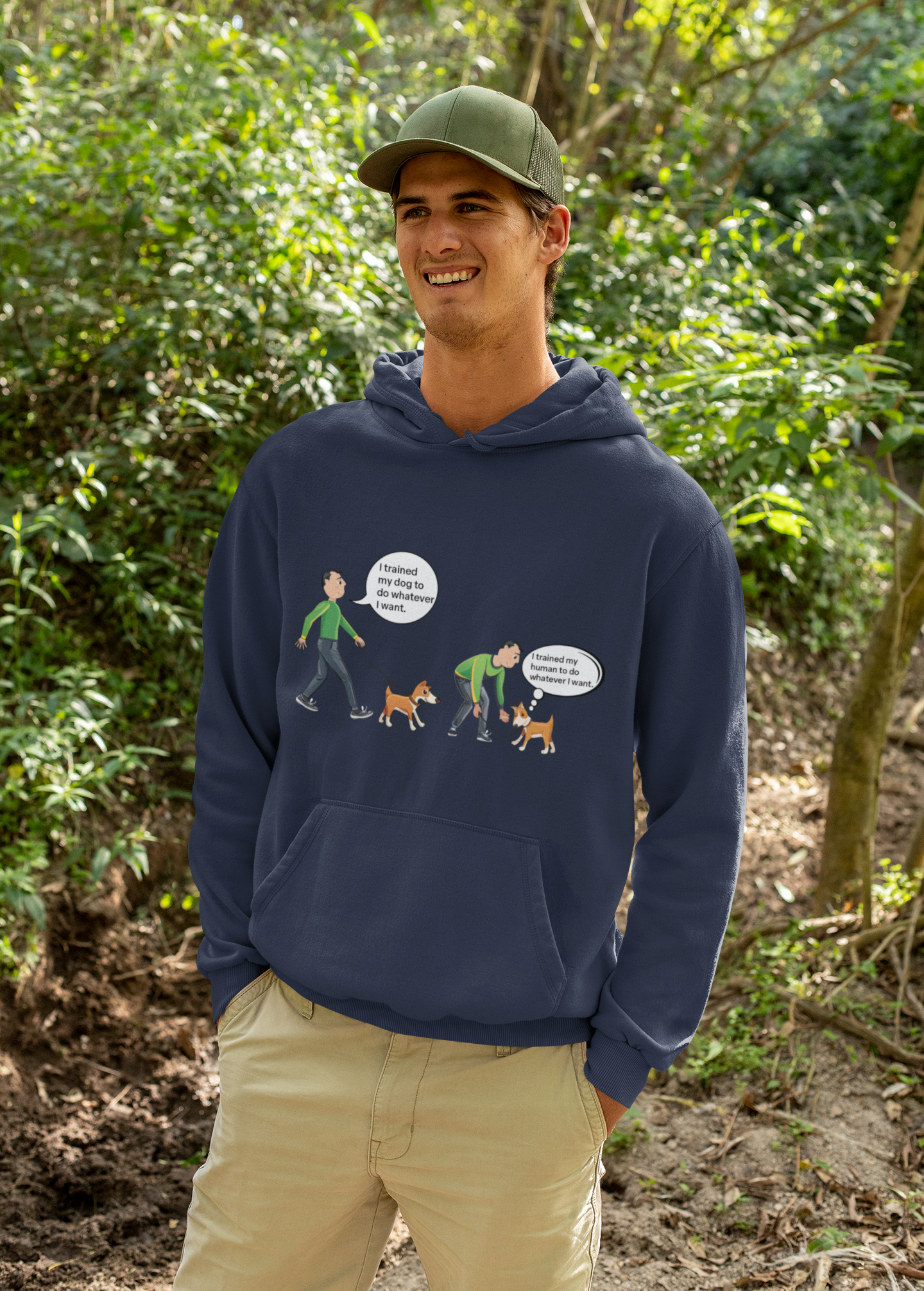 Dog Walker Cartoon Zip Hoodie – “I trained my dog to do whatever I want” Funny Pet Owner Gift product thumbnail image