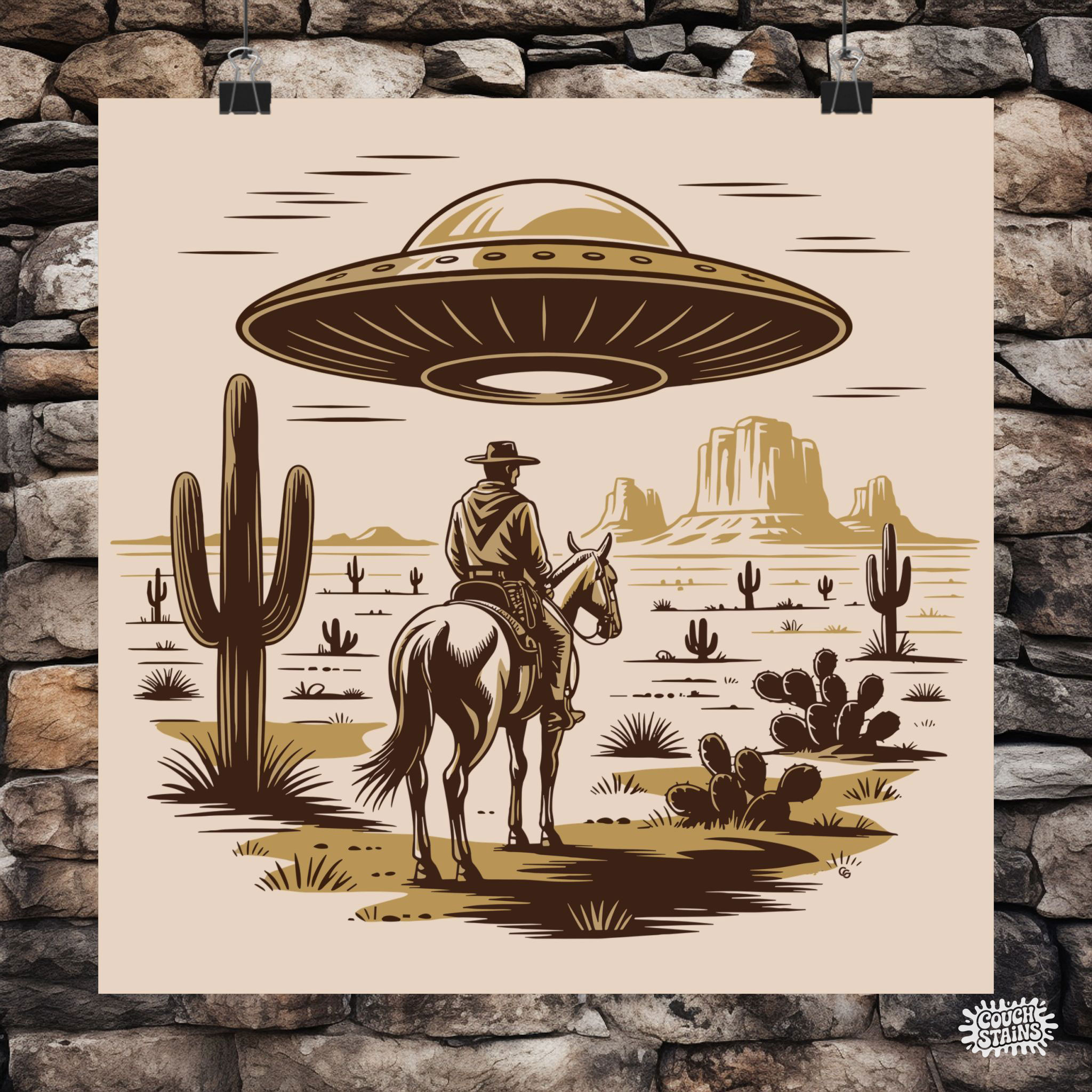 Western UFO Encounter — Retro Cowboy Sci-Fi Desert Poster product thumbnail image Western UFO Encounter — Retro Cowboy Sci-Fi Desert Poster product thumbnail image