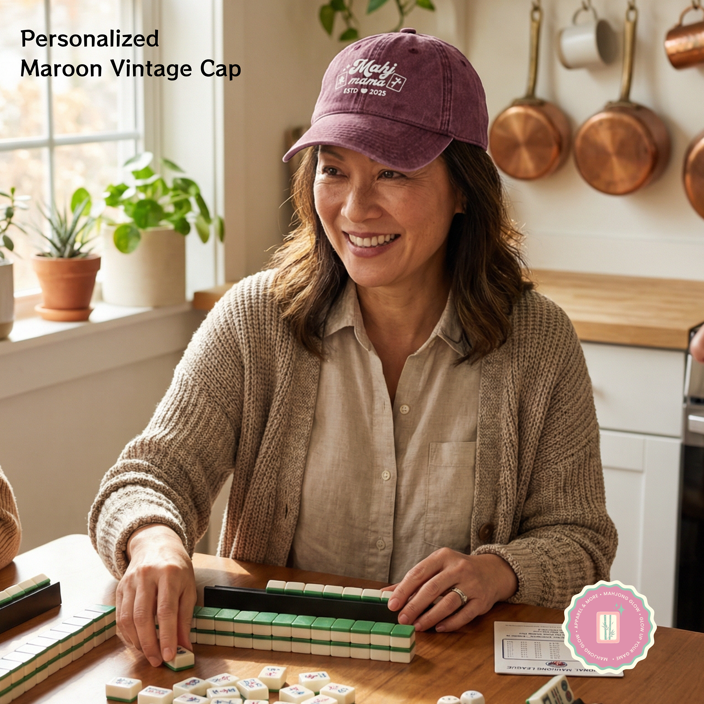 Personalized Mahj Mama Vintage Embroidered Hat – Distressed Mahjong Mom Baseball Cap, Gift for Mahjong Players