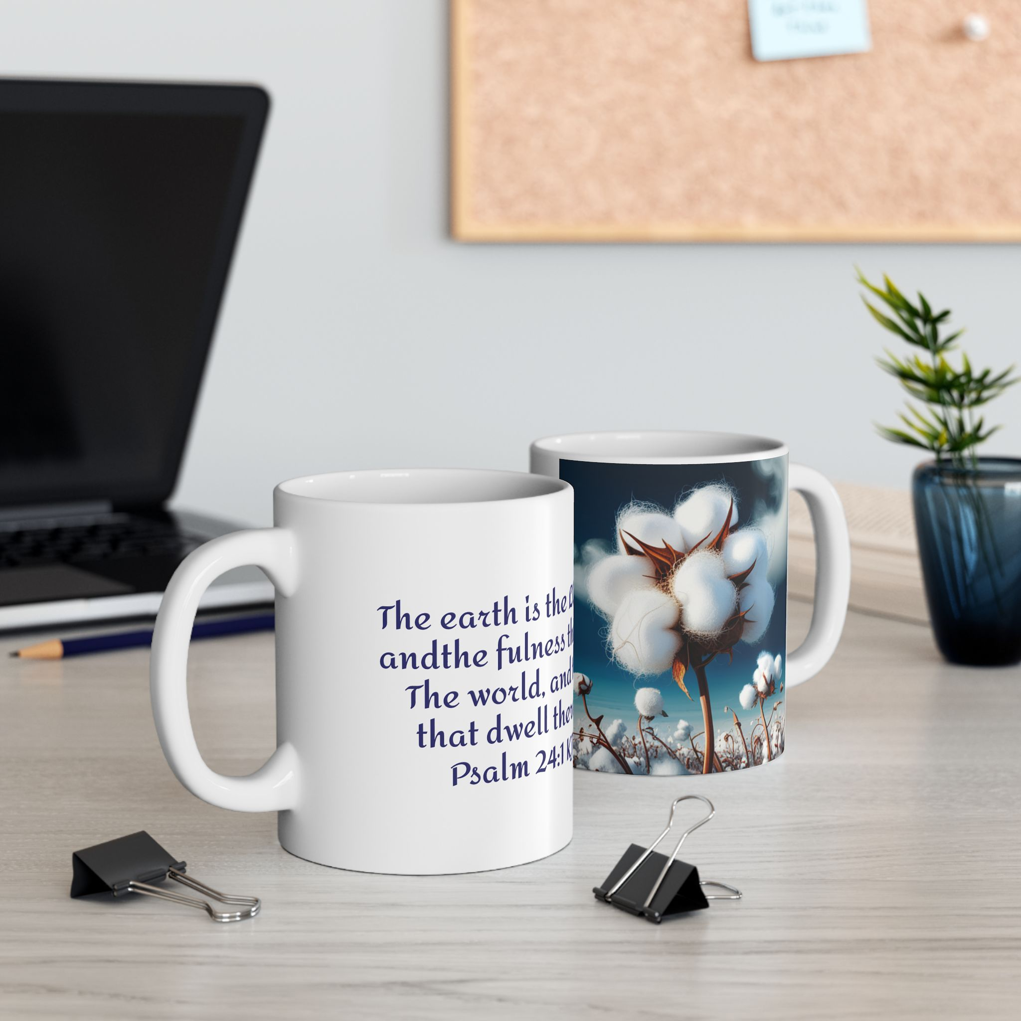 Ceramic Mug, Cotton Boll with Bible Verse