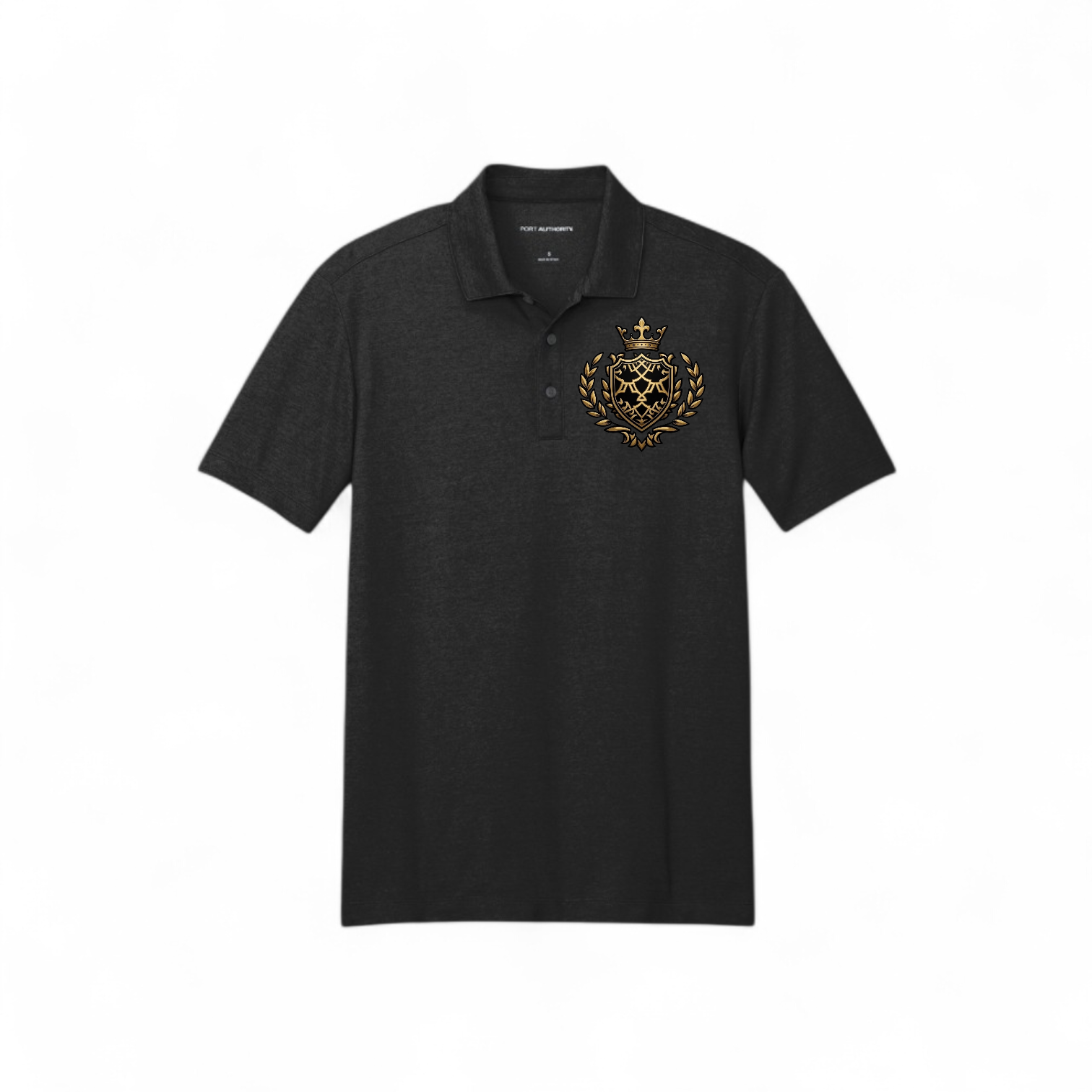 Embroidered Crest Polo Shirt — Classic Black Fine Pique product thumbnail image
