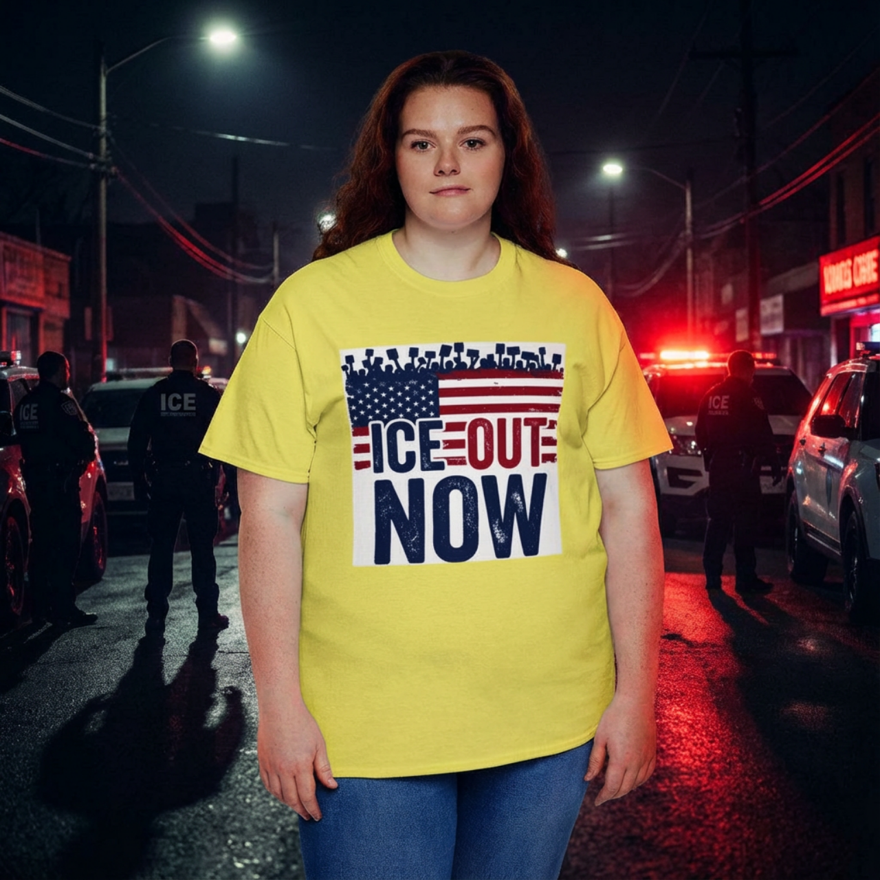 T-Shirt — "Ice Out Now" Patriotic Protest Tee product thumbnail image T-Shirt — "Ice Out Now" Patriotic Protest Tee product thumbnail image