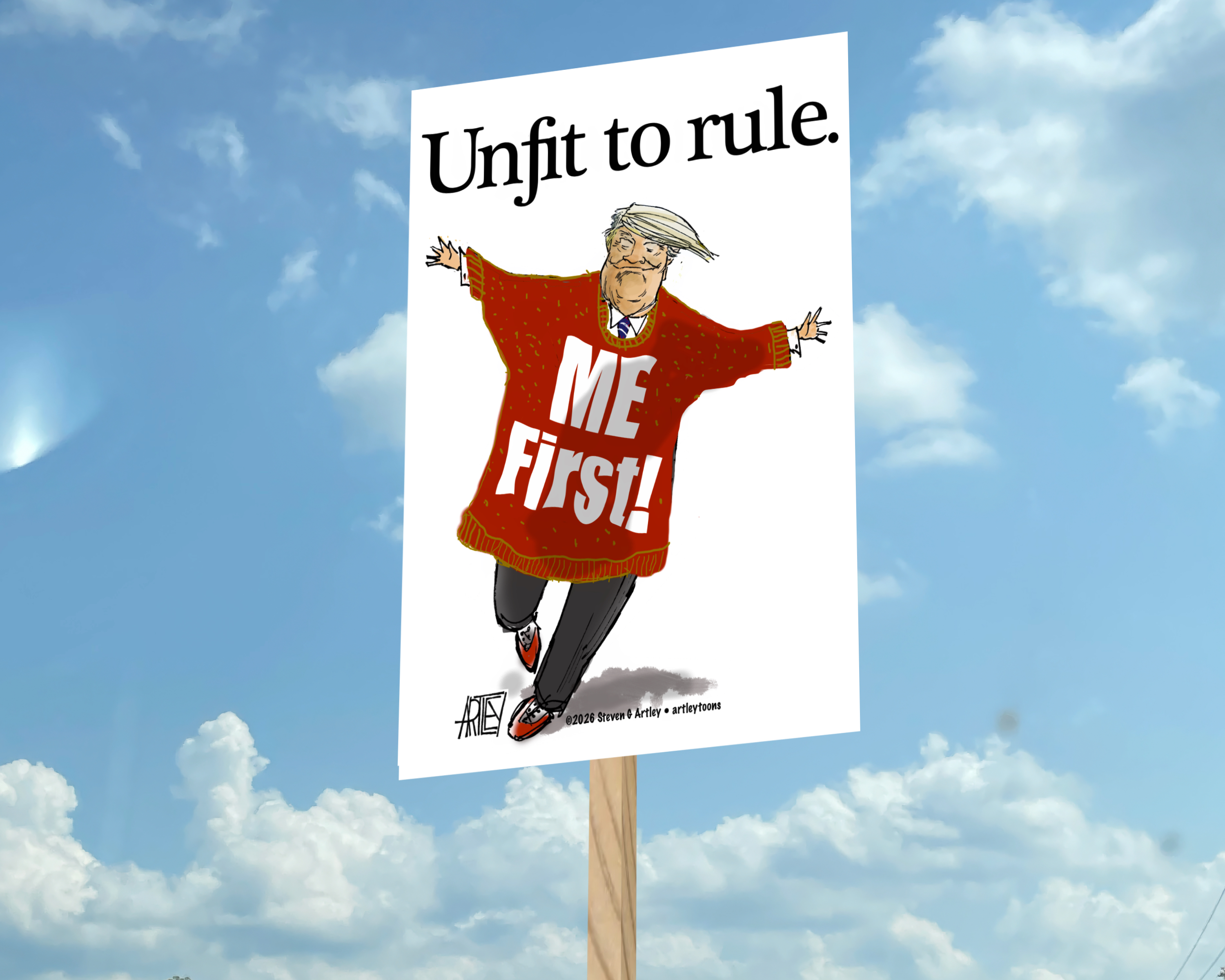 "Unfit to rule" Political Yard & Picket Sign (Me First! Cartoon) product thumbnail image "Unfit to rule" Political Yard & Picket Sign (Me First! Cartoon) product thumbnail image