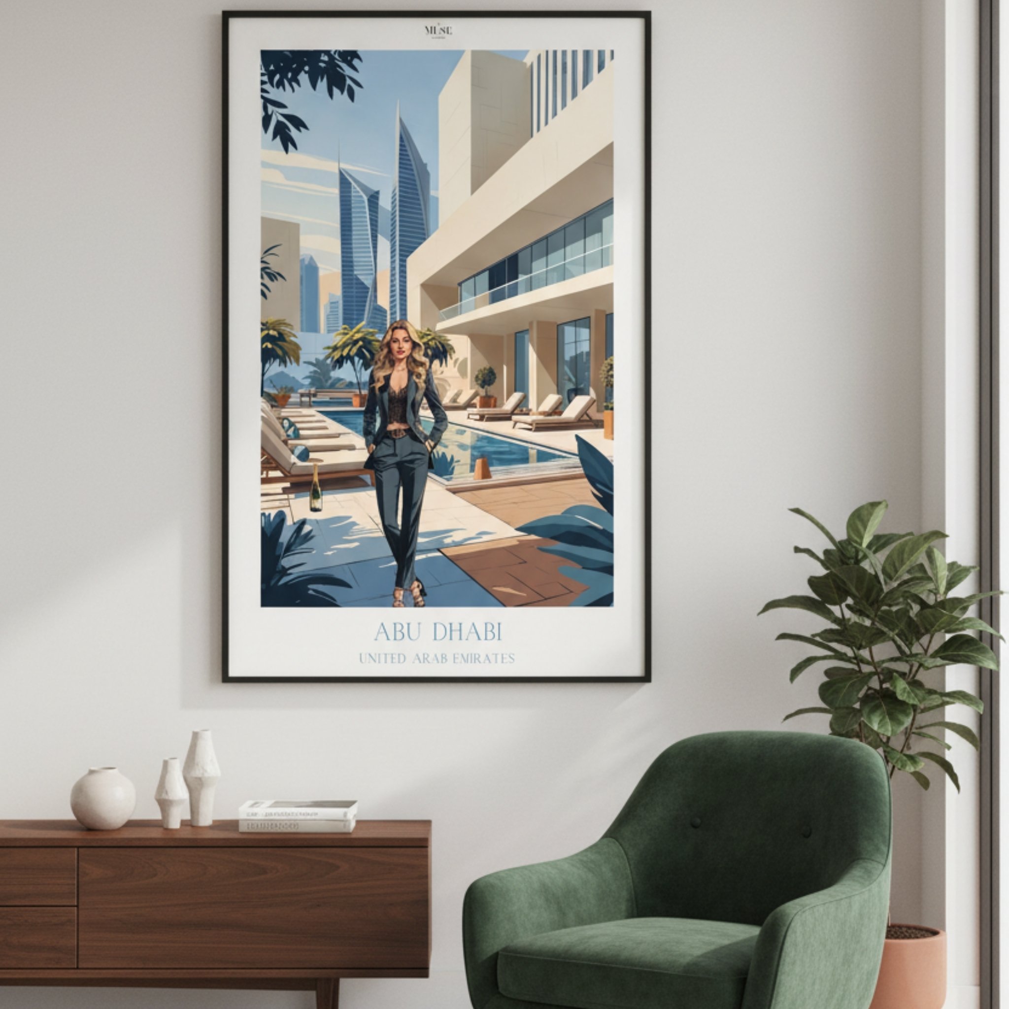 Luxury Abu Dhabi Skyline Poster with Pool – United Arab Emirates Travel Art  product thumbnail image