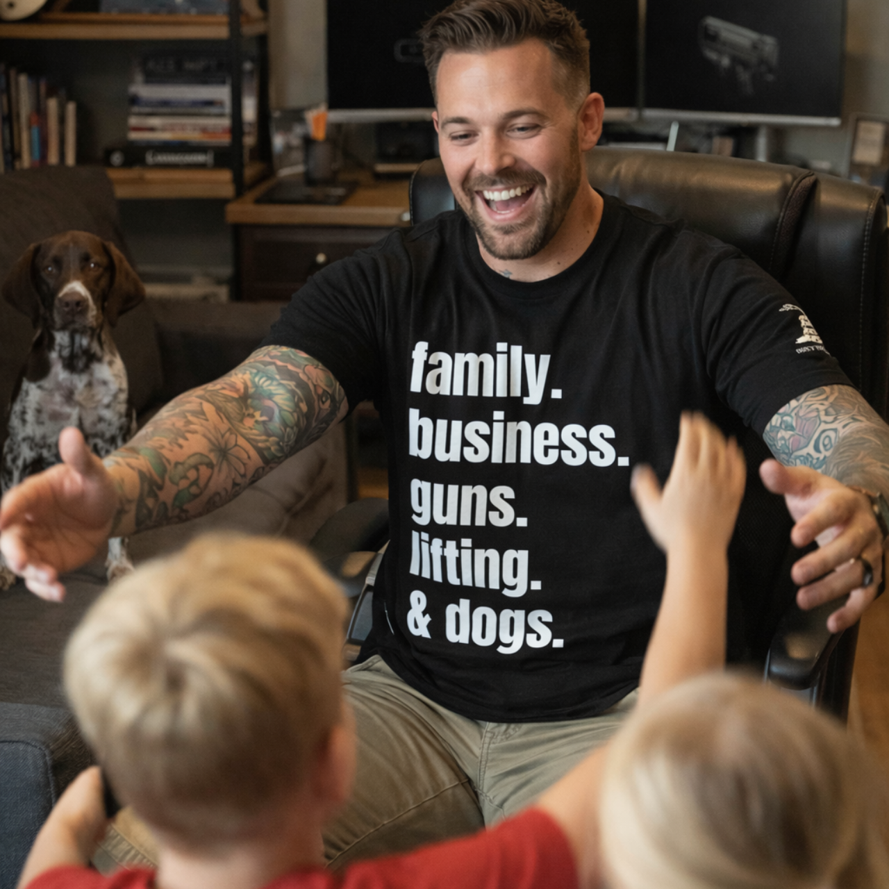 Family. Business. Guns. Lifting & Dogs. Tee — Men's Casual Statement T-Shirt product thumbnail image Family. Business. Guns. Lifting & Dogs. Tee — Men's Casual Statement T-Shirt product thumbnail image