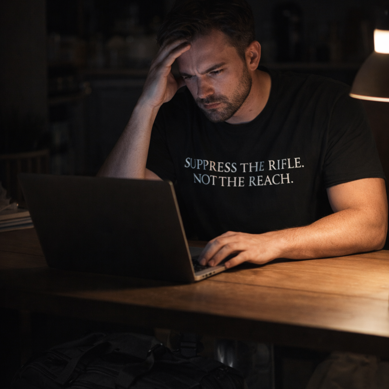 Suppress the Rifle Not the Reach T-Shirt — Skull Target Logo Graphic Tee product thumbnail image