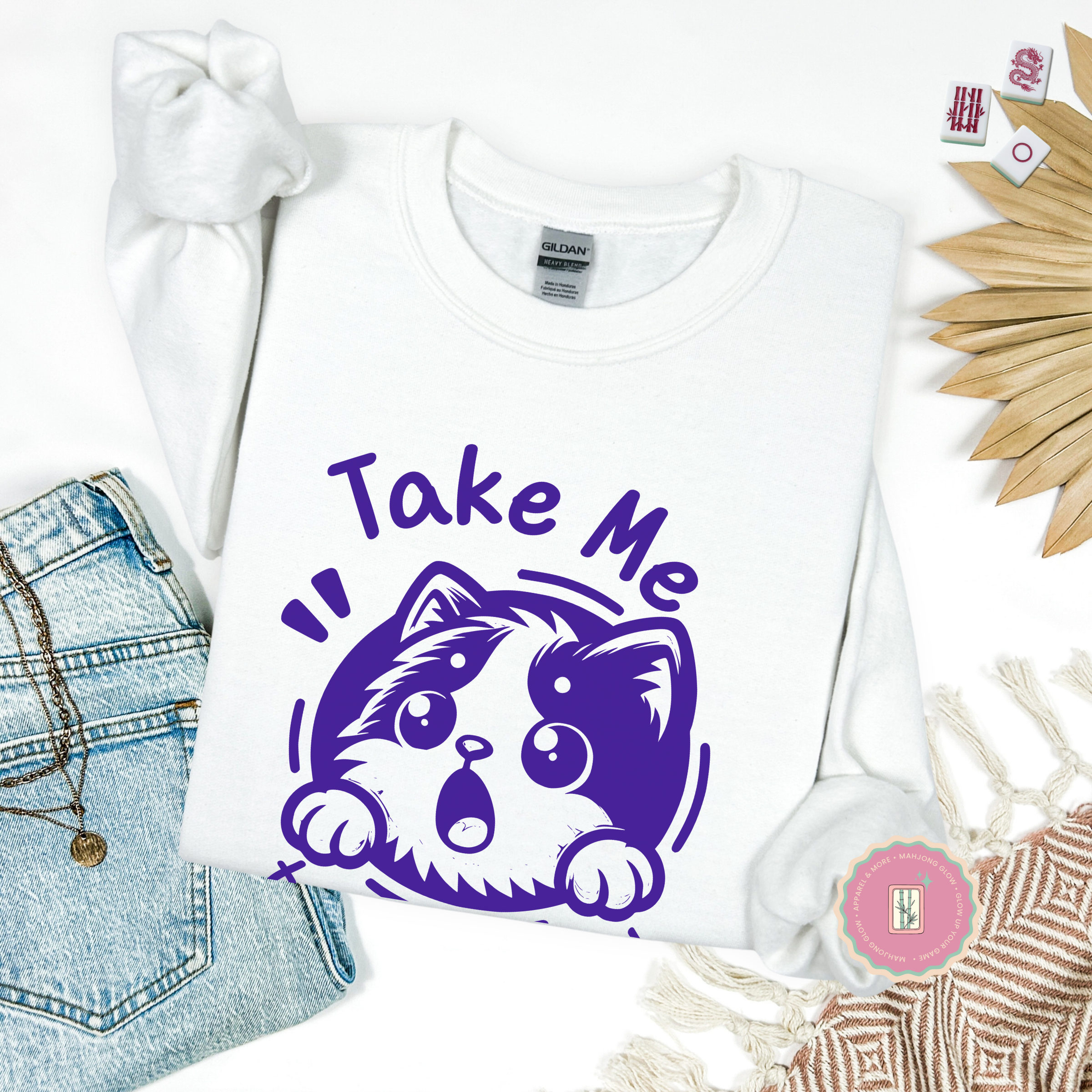 Take Me to Meow-jongg Sweatshirt, Mahjong Cat Lover Gildan 18000 Crewneck for American Mahjong Players, Cute Cozy Gamer Gift product thumbnail image Take Me to Meow-jongg Sweatshirt, Mahjong Cat Lover Gildan 18000 Crewneck for American Mahjong Players, Cute Cozy Gamer Gift product thumbnail image