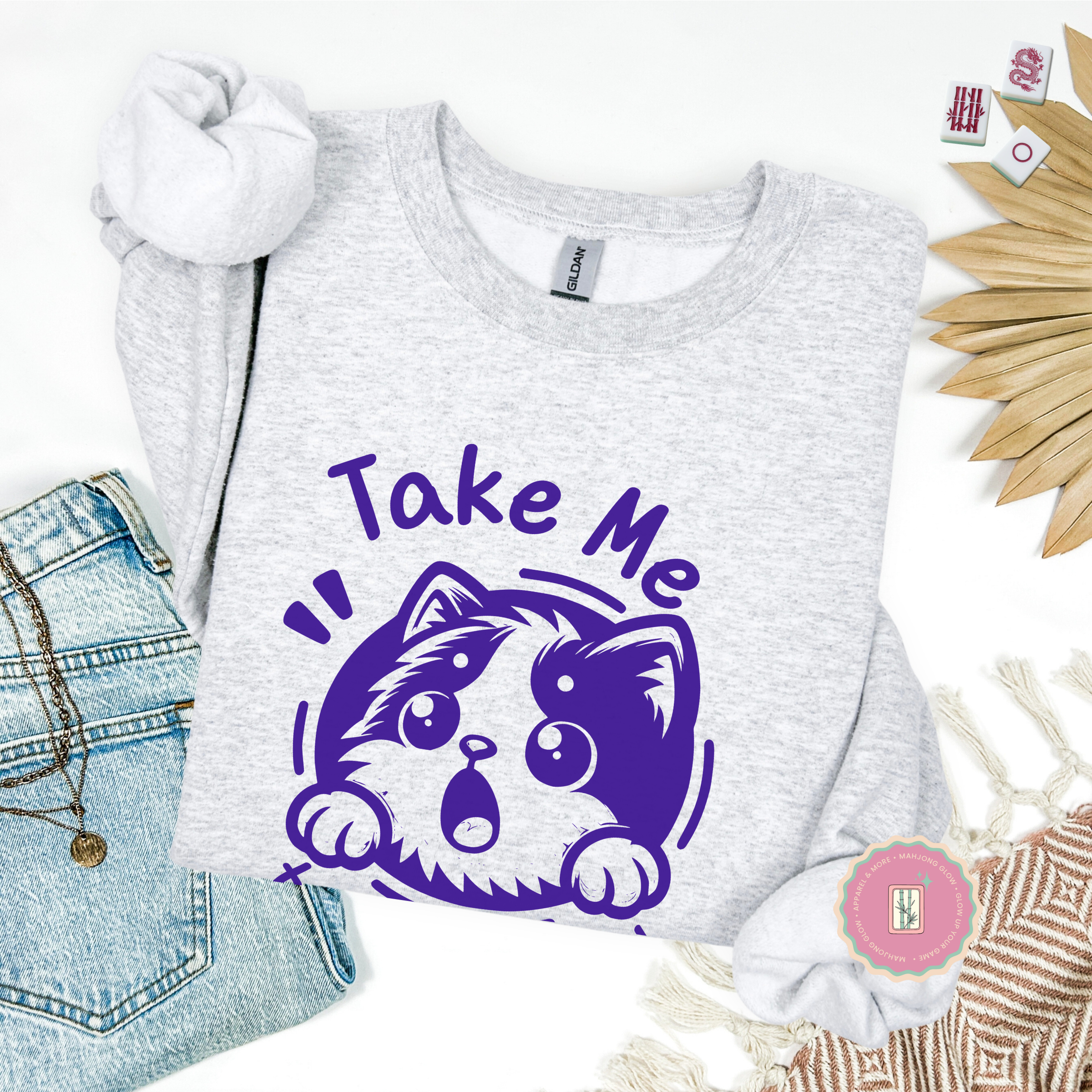 Take Me to Meow-jongg Sweatshirt, Mahjong Cat Lover Gildan 18000 Crewneck for American Mahjong Players, Cute Cozy Gamer Gift product thumbnail image Take Me to Meow-jongg Sweatshirt, Mahjong Cat Lover Gildan 18000 Crewneck for American Mahjong Players, Cute Cozy Gamer Gift product thumbnail image