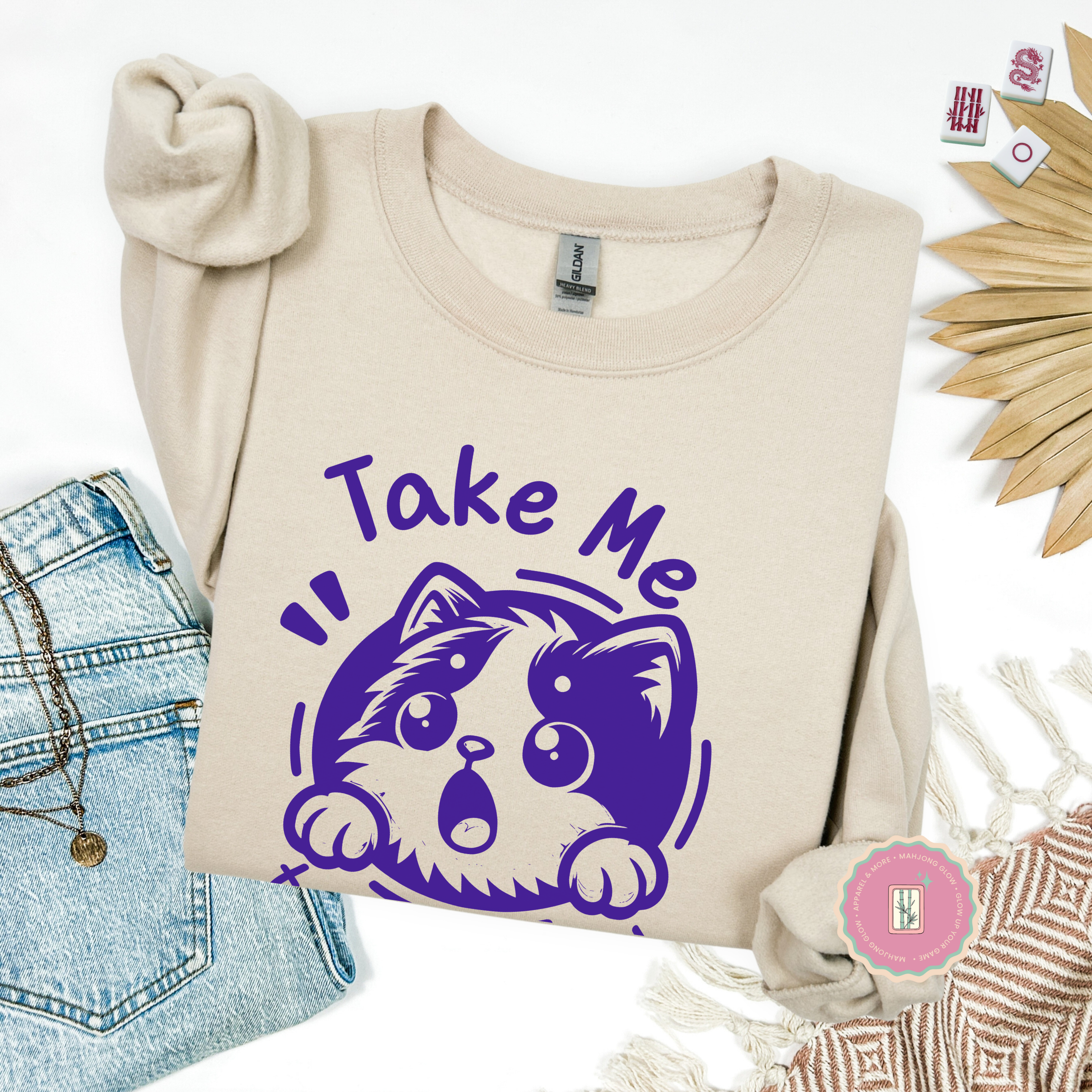 Take Me to Meow-jongg Sweatshirt, Mahjong Cat Lover Gildan 18000 Crewneck for American Mahjong Players, Cute Cozy Gamer Gift product thumbnail image Take Me to Meow-jongg Sweatshirt, Mahjong Cat Lover Gildan 18000 Crewneck for American Mahjong Players, Cute Cozy Gamer Gift product thumbnail image