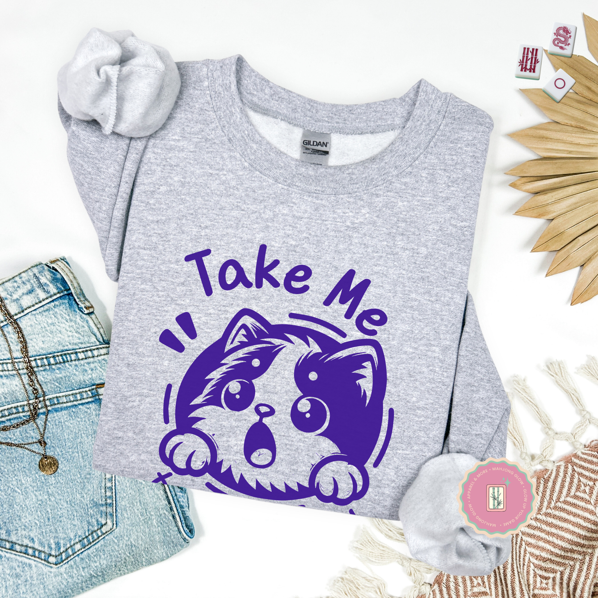 Take Me to Meow-jongg Sweatshirt, Mahjong Cat Lover Gildan 18000 Crewneck for American Mahjong Players, Cute Cozy Gamer Gift product thumbnail image Take Me to Meow-jongg Sweatshirt, Mahjong Cat Lover Gildan 18000 Crewneck for American Mahjong Players, Cute Cozy Gamer Gift product thumbnail image
