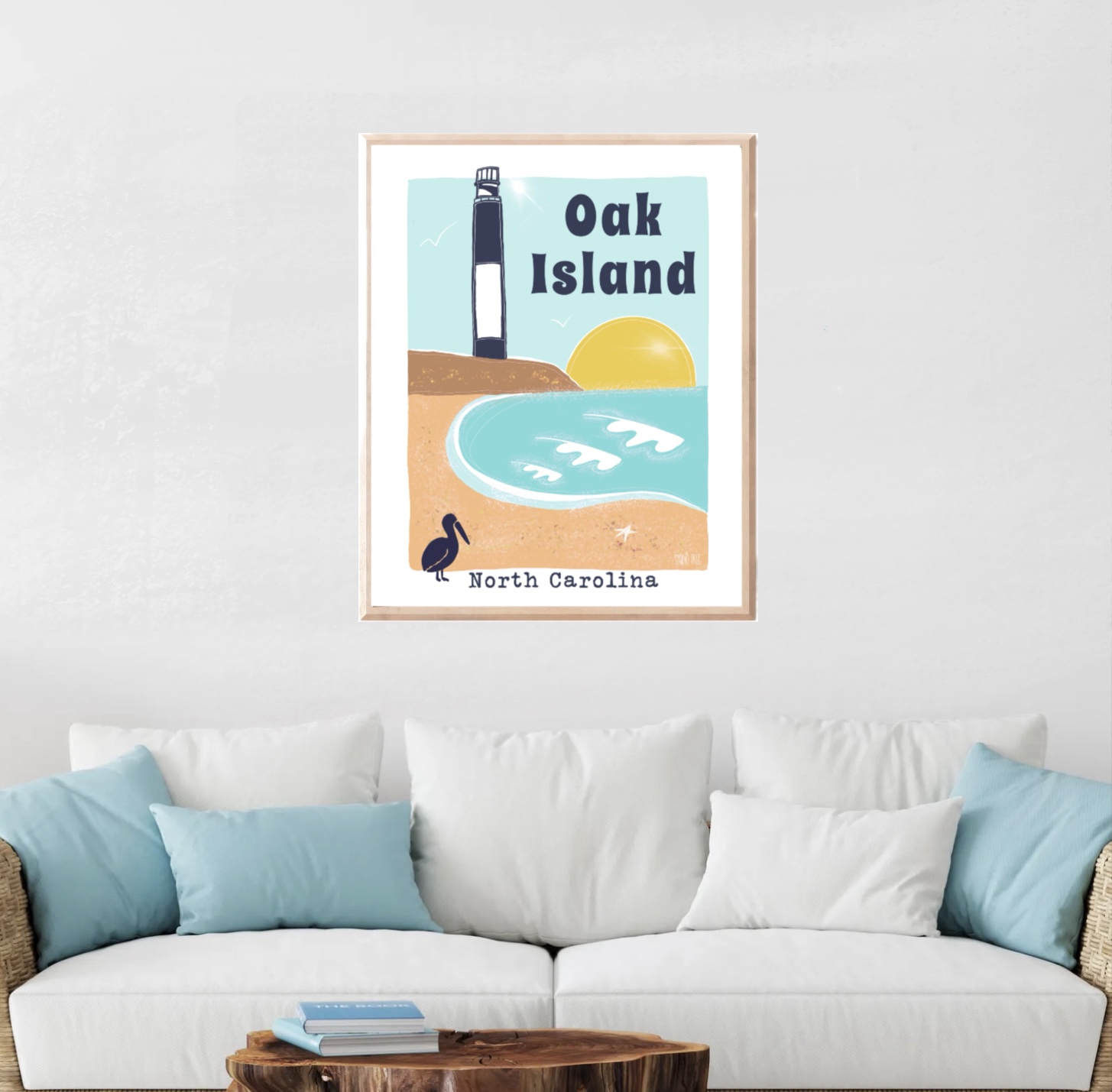 Oak Island North Carolina Beach Poster — Matte Vertical Lighthouse Art Print product thumbnail image