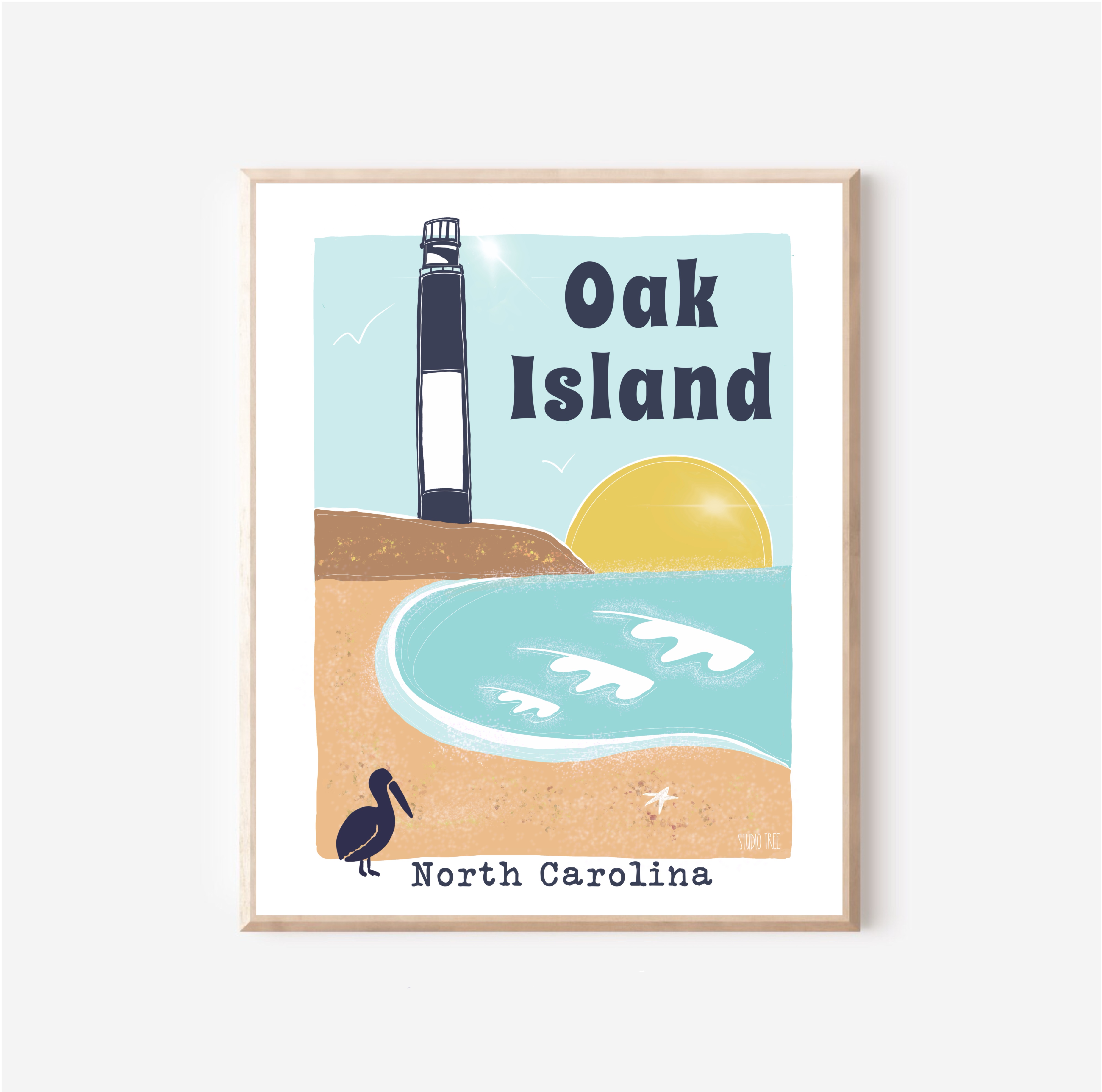 Oak Island North Carolina Beach Poster — Matte Vertical Lighthouse Art Print product thumbnail image