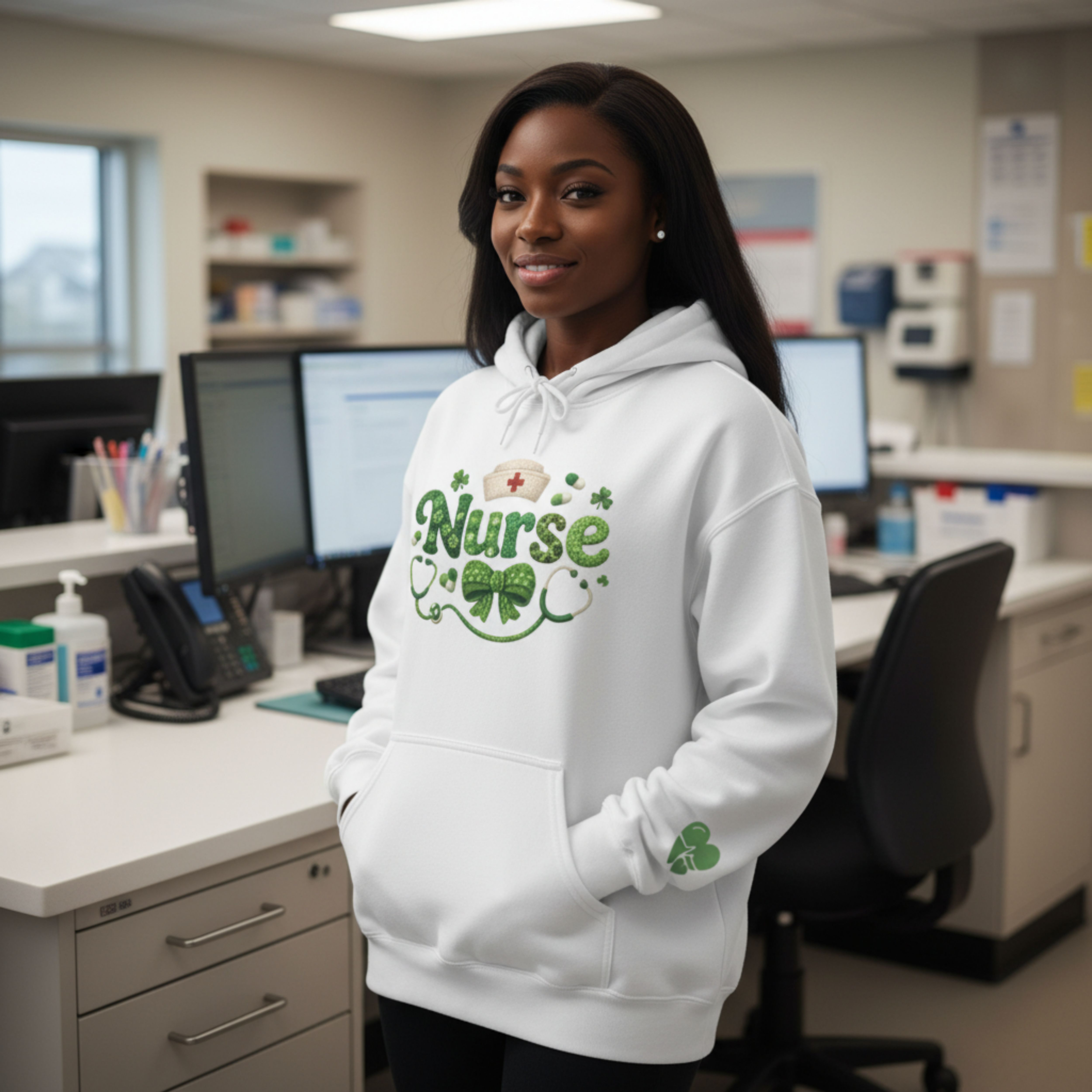 Nurse St. Patrick's Day Hoodie - Green Shamrock Nurse Design product thumbnail image