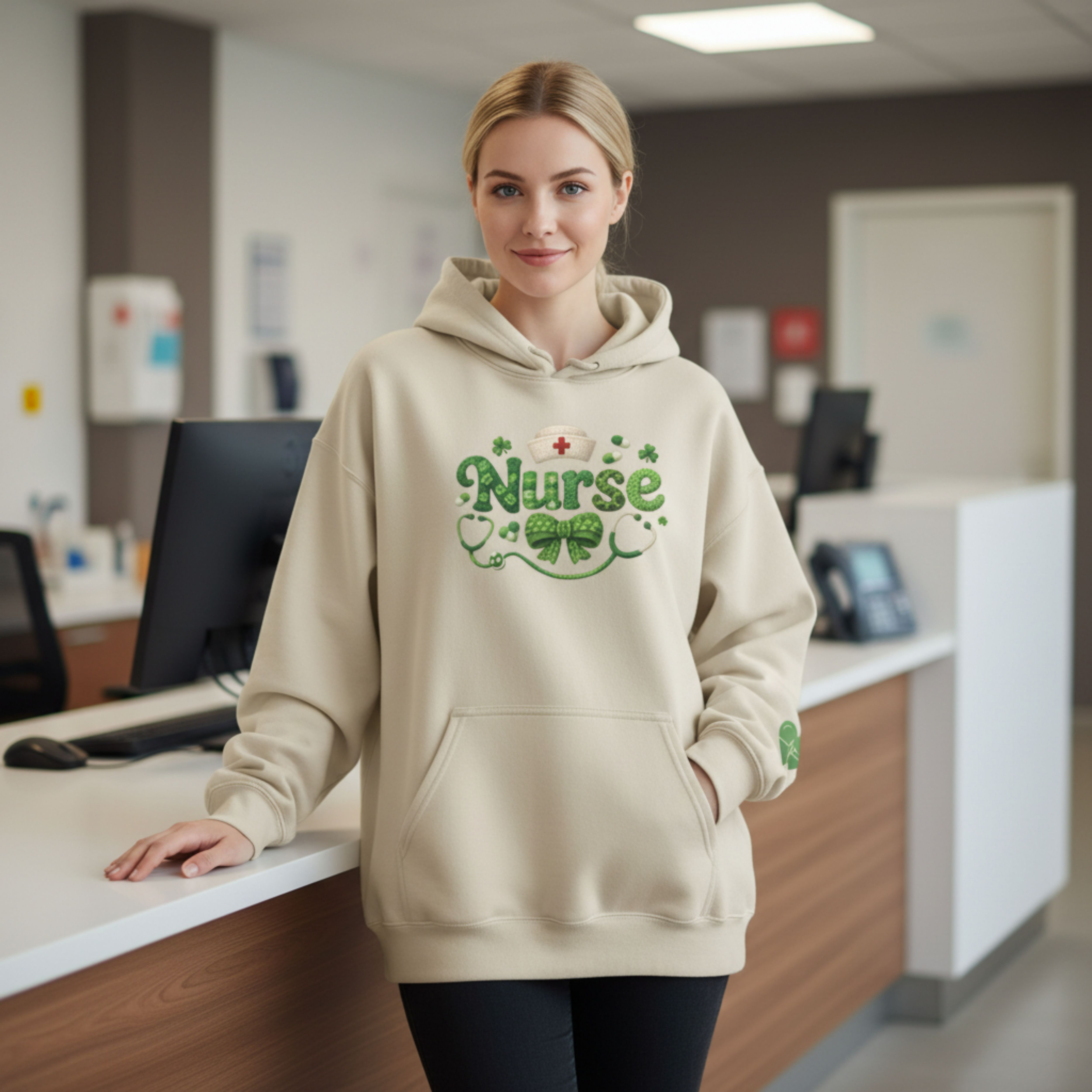Nurse St. Patrick's Day Hoodie - Green Shamrock Nurse Design product thumbnail image