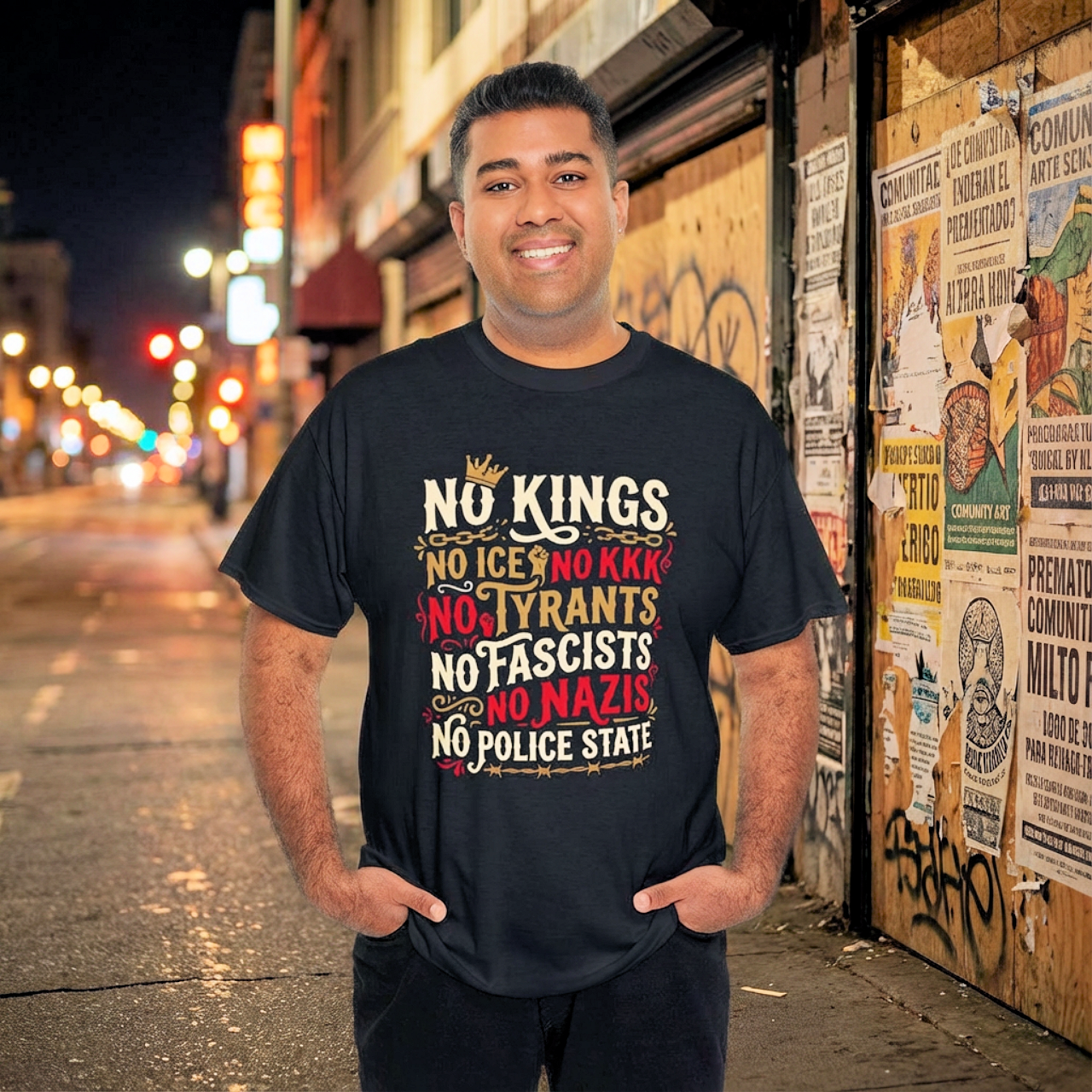 No Kings, No ICE, No Tyrants, No Fascists No Nazis, No Police State Political Statement T-Shirt product thumbnail image
