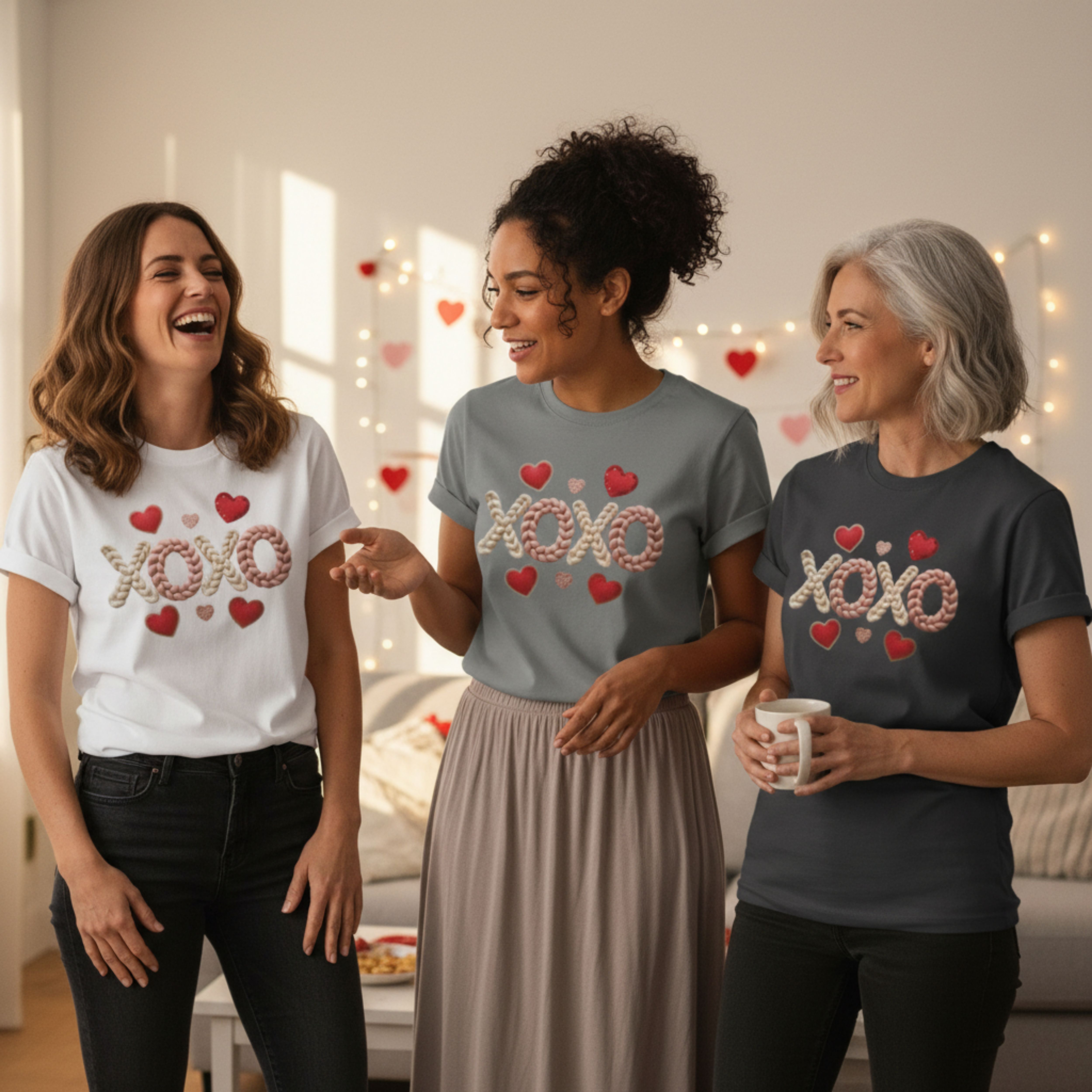 XOXO Rope Hearts T-Shirt - Valentine’s Day Love Graphic Tee