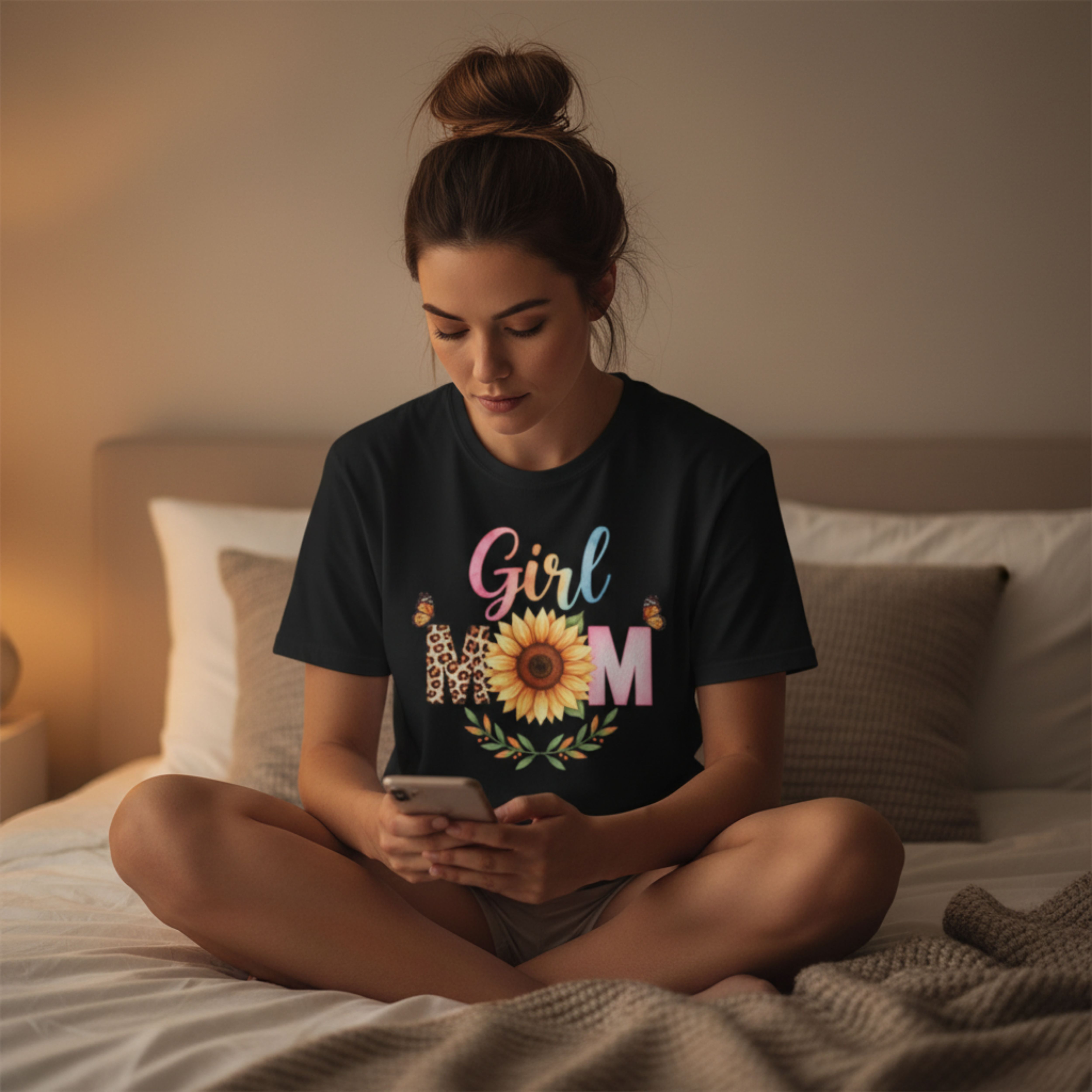 Girl Mom T-Shirt - Sunflower &amp; Leopard Print Mom Tee product thumbnail image