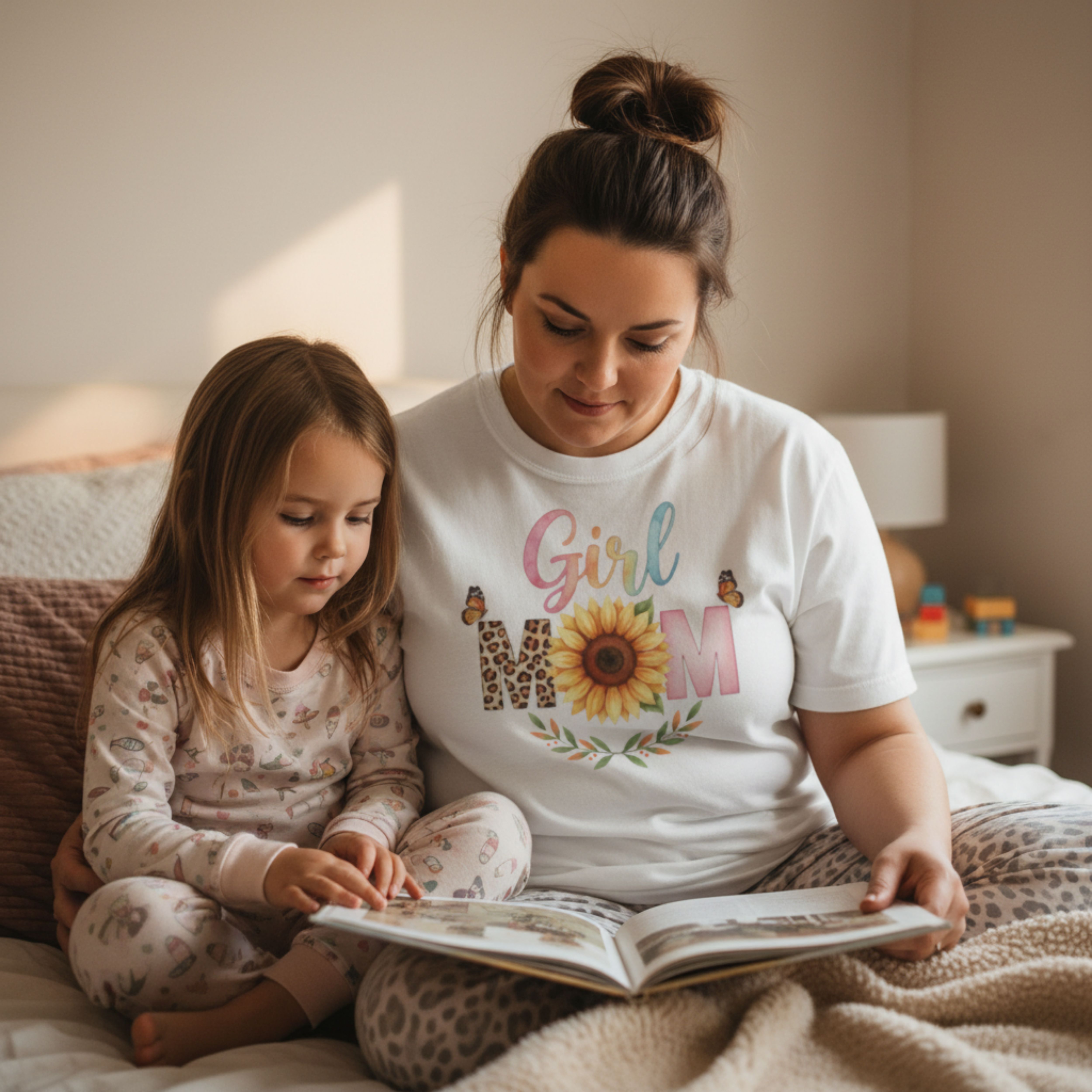 Girl Mom T-Shirt - Sunflower &amp; Leopard Print Mom Tee product thumbnail image