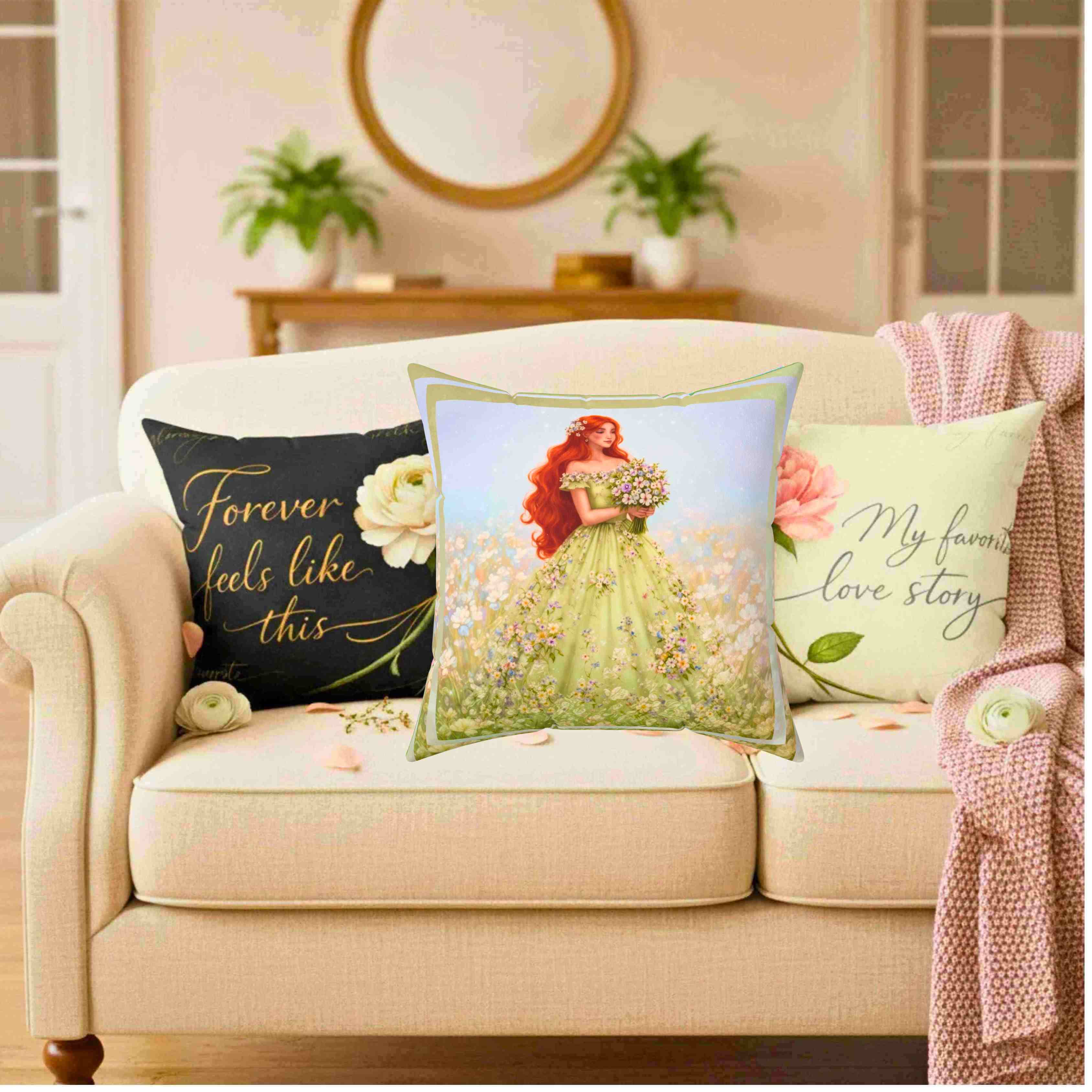 Redhead Fairytale Princess Pillow | Square Cushion product thumbnail image