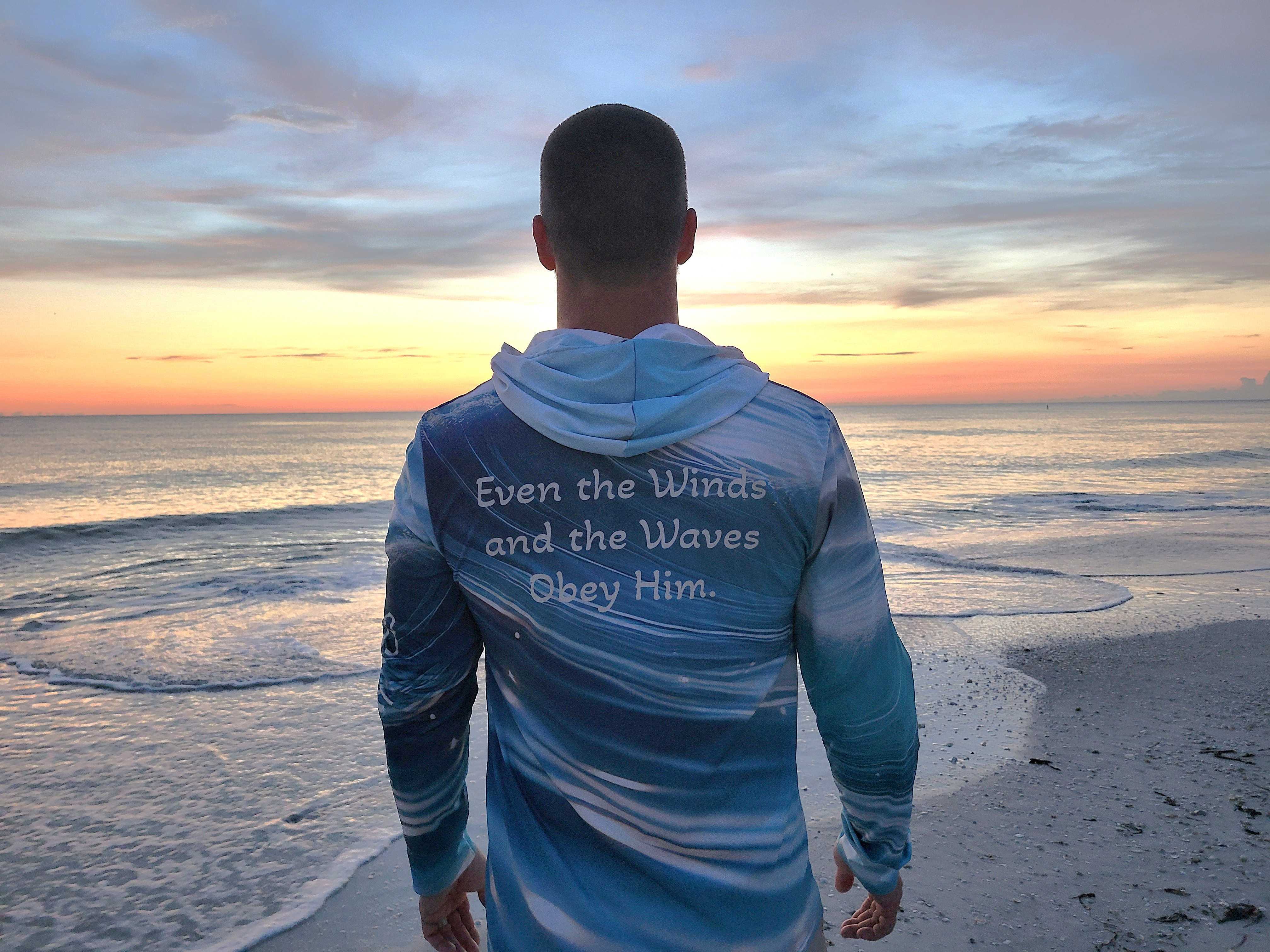 Matthew 8:27 "Even the Winds and the Waves Obey Him" Light Weight Fishing Hoodie Florida Faith