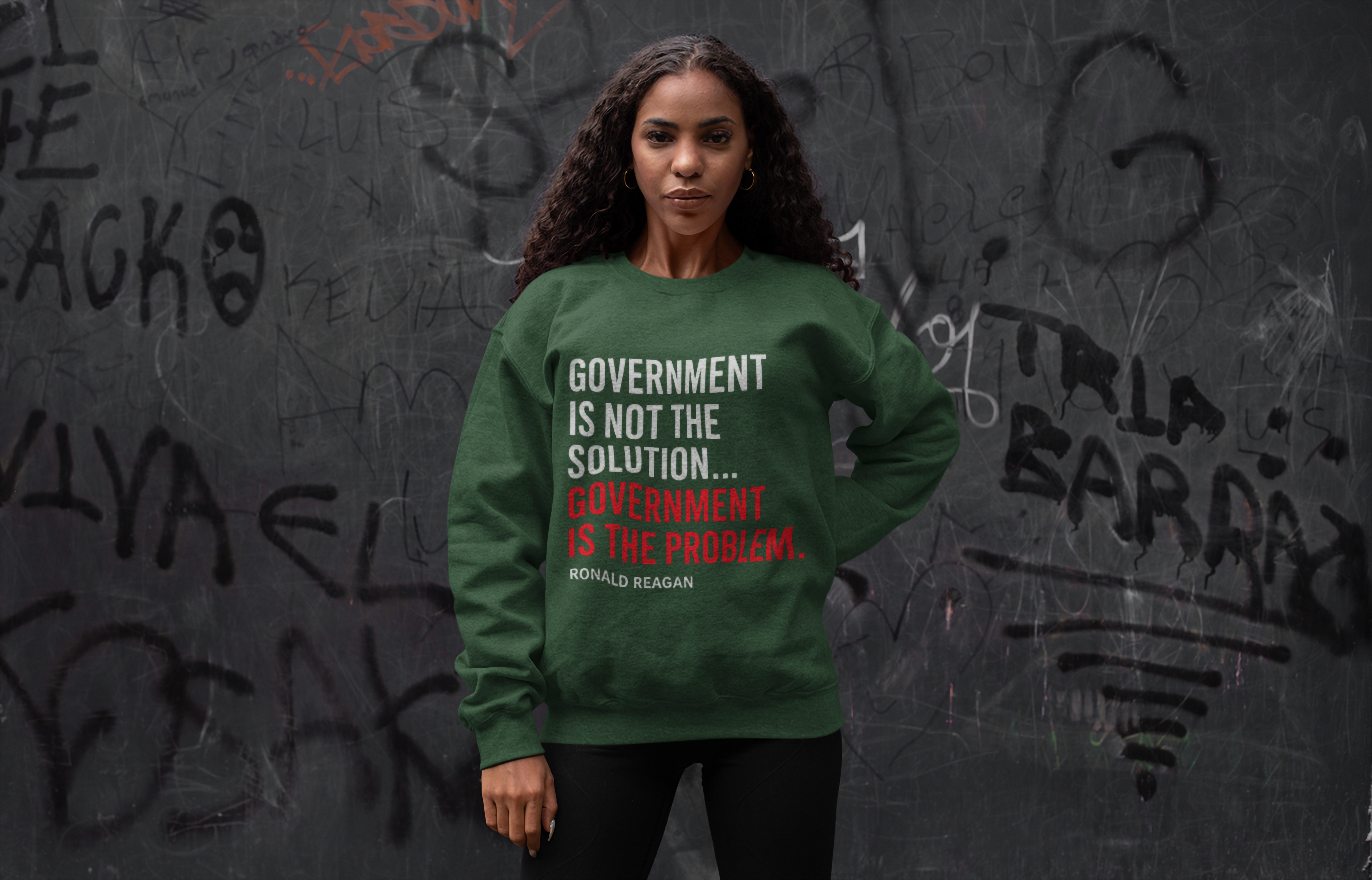 “Government Is the Problem” Political Quote Pullover -Unisex Crewneck Sweatshirt — product thumbnail image “Government Is the Problem” Political Quote Pullover -Unisex Crewneck Sweatshirt — product thumbnail image