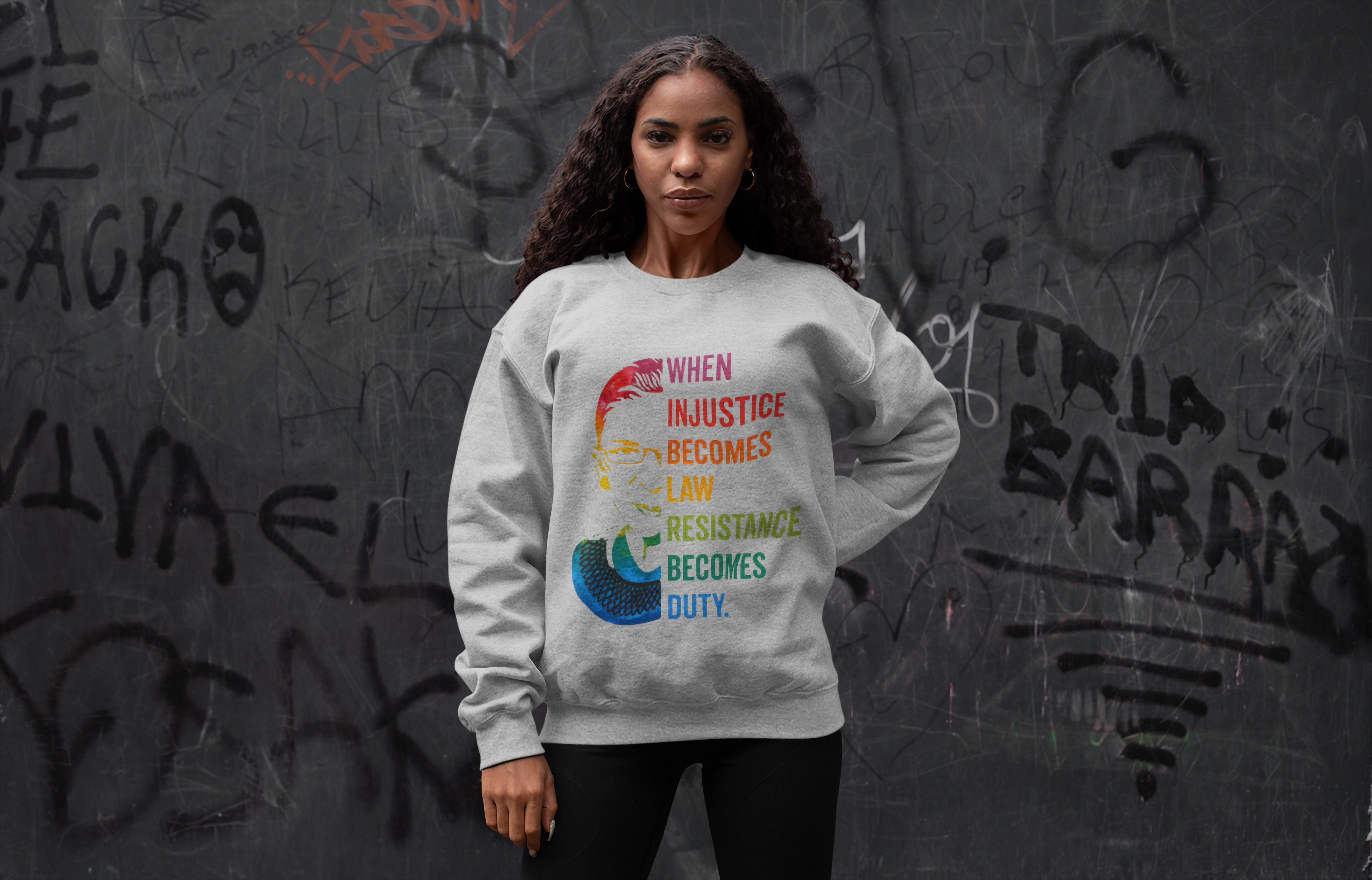 "When Injustice Becomes Law, Resistance Becomes Duty" RBG Quote -- UjisexCrewneck Sweatshirt product thumbnail image "When Injustice Becomes Law, Resistance Becomes Duty" RBG Quote -- UjisexCrewneck Sweatshirt product thumbnail image