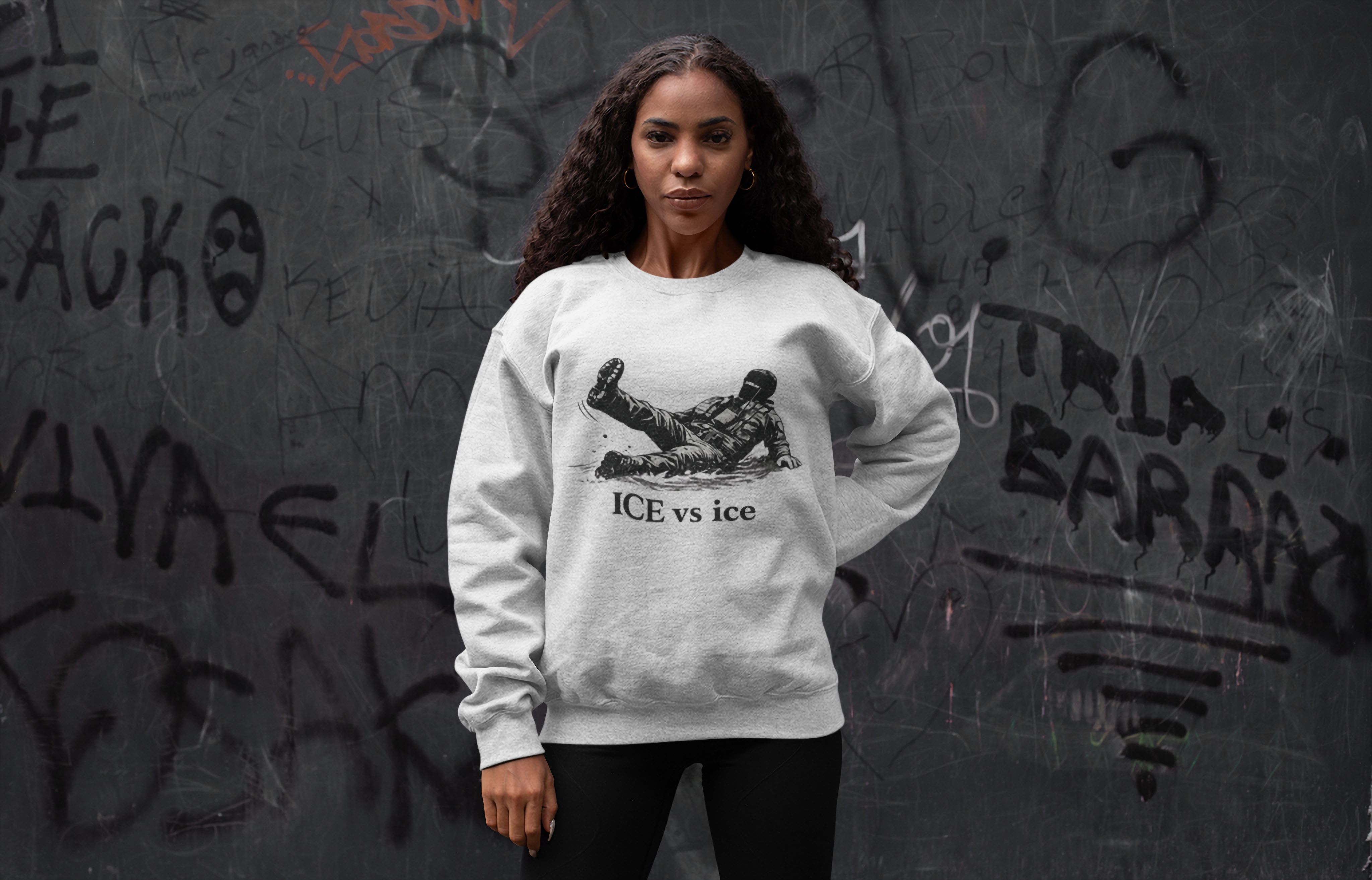  'ICE vs ice' Sliding Hockey Player Graphic — Unisex Crewneck Sweatshirt  product thumbnail image