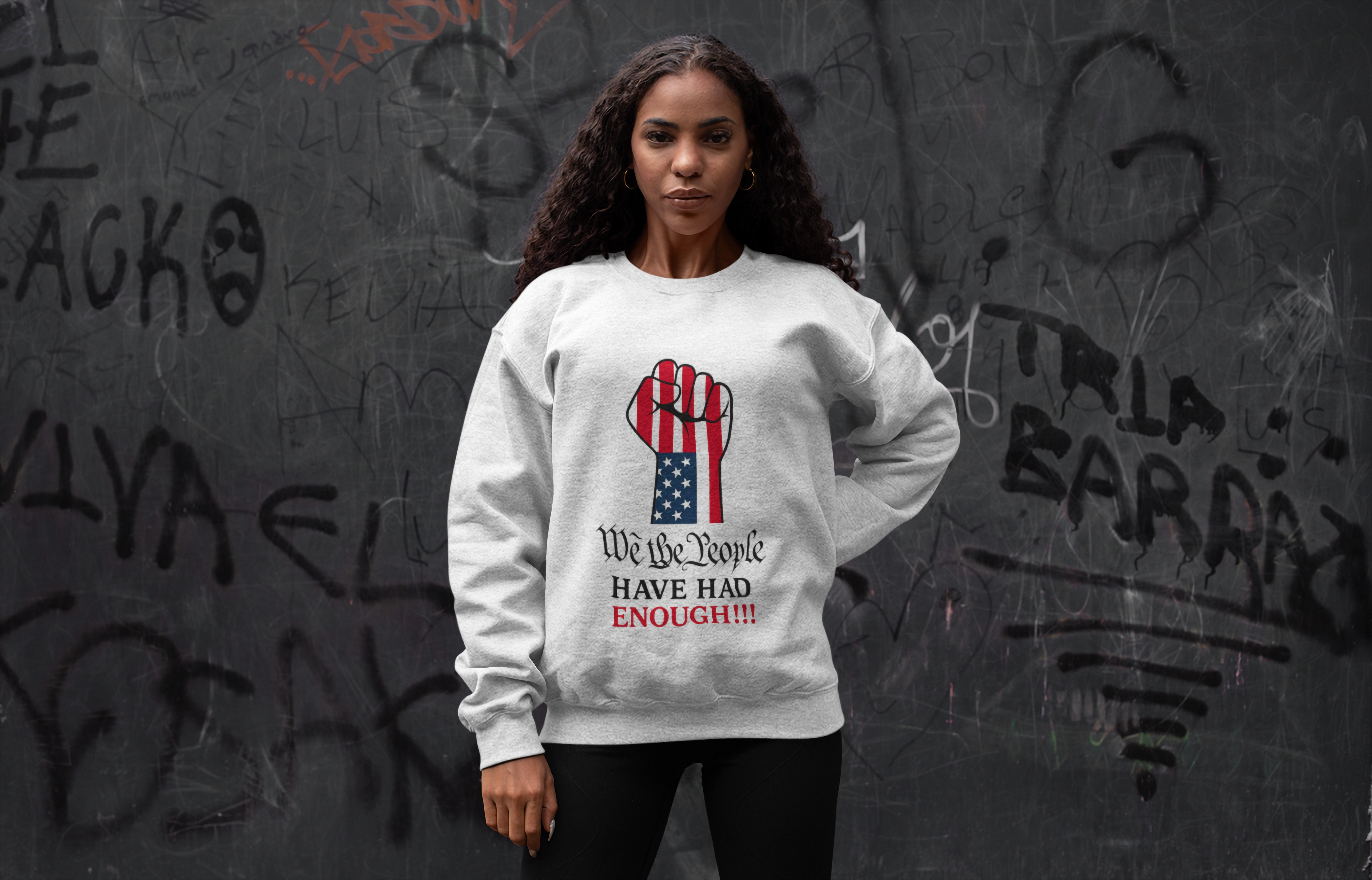 "We the People Have Had Enough" Patriotic Fist Protest Design —  Unisex Crewneck Sweatshirt  product thumbnail image