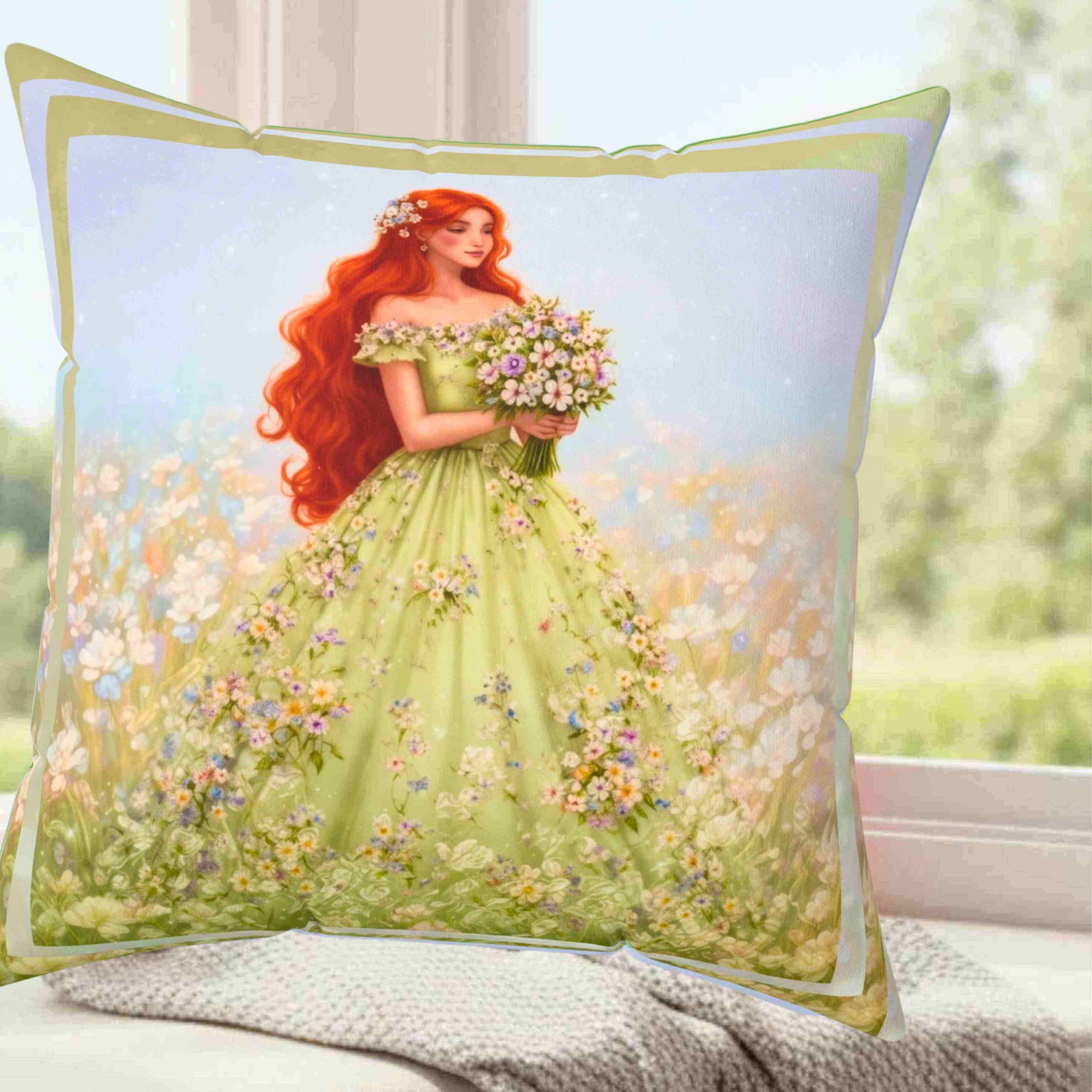 Redhead Fairytale Princess Pillow | Square Cushion
