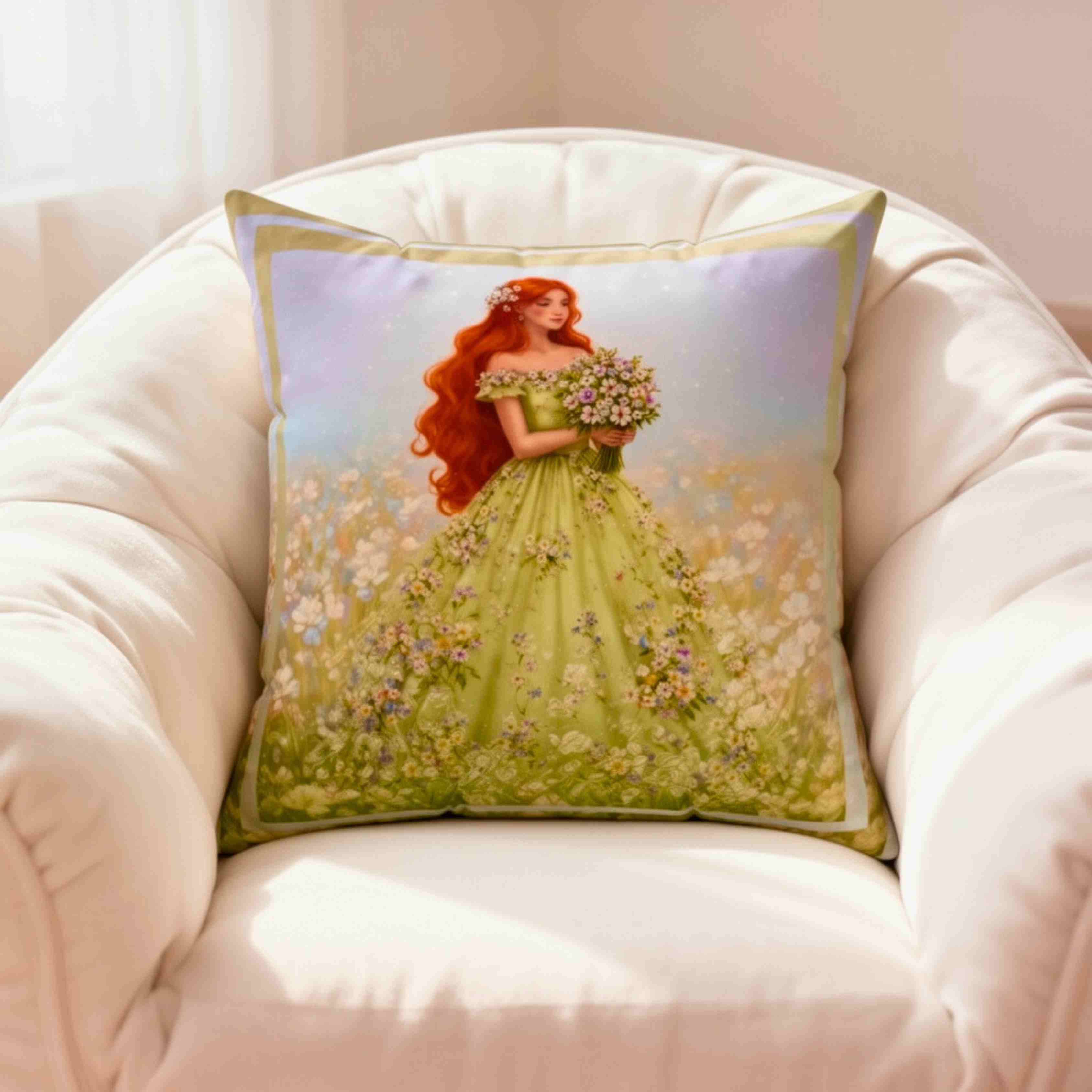 Redhead Fairytale Princess Pillow | Square Cushion product thumbnail image