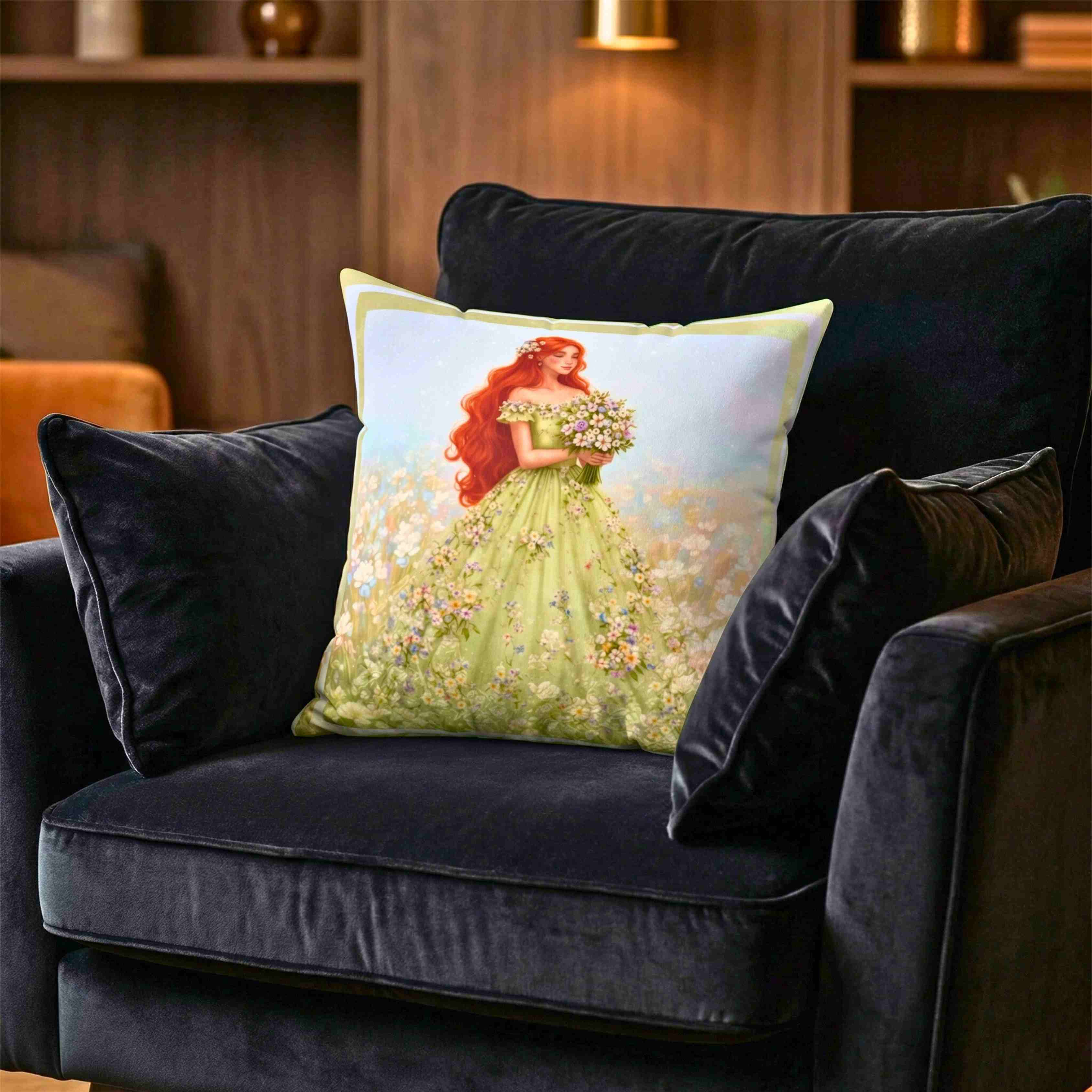 Redhead Fairytale Princess Pillow | Square Cushion product thumbnail image Redhead Fairytale Princess Pillow | Square Cushion product thumbnail image
