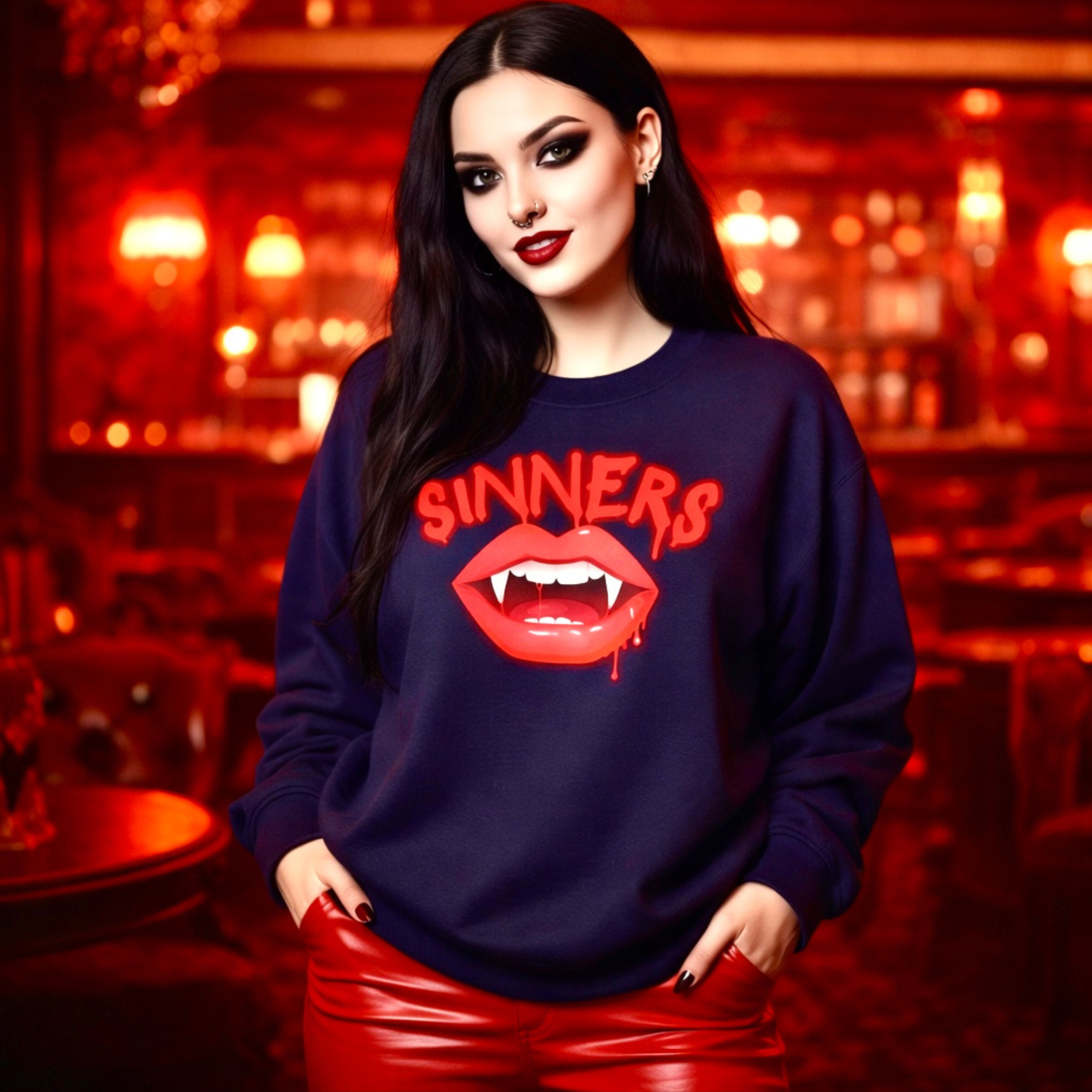 Vampire Lips Blood Drip Sinners Sweatshirt | Gothic Movie Fans product thumbnail image Vampire Lips Blood Drip Sinners Sweatshirt | Gothic Movie Fans product thumbnail image