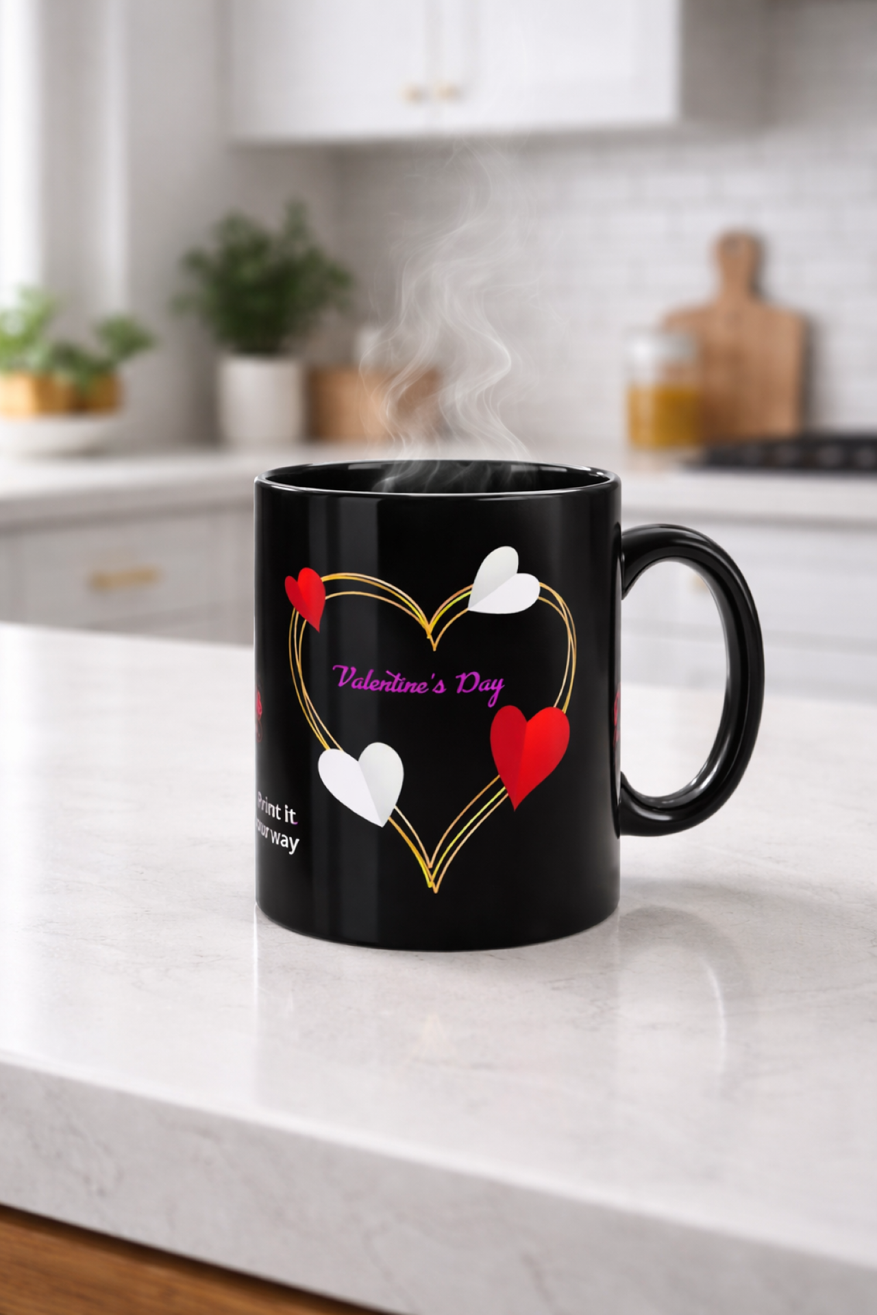 Valentine's Day Heart Coffee Mug – 11oz Black Ceramic