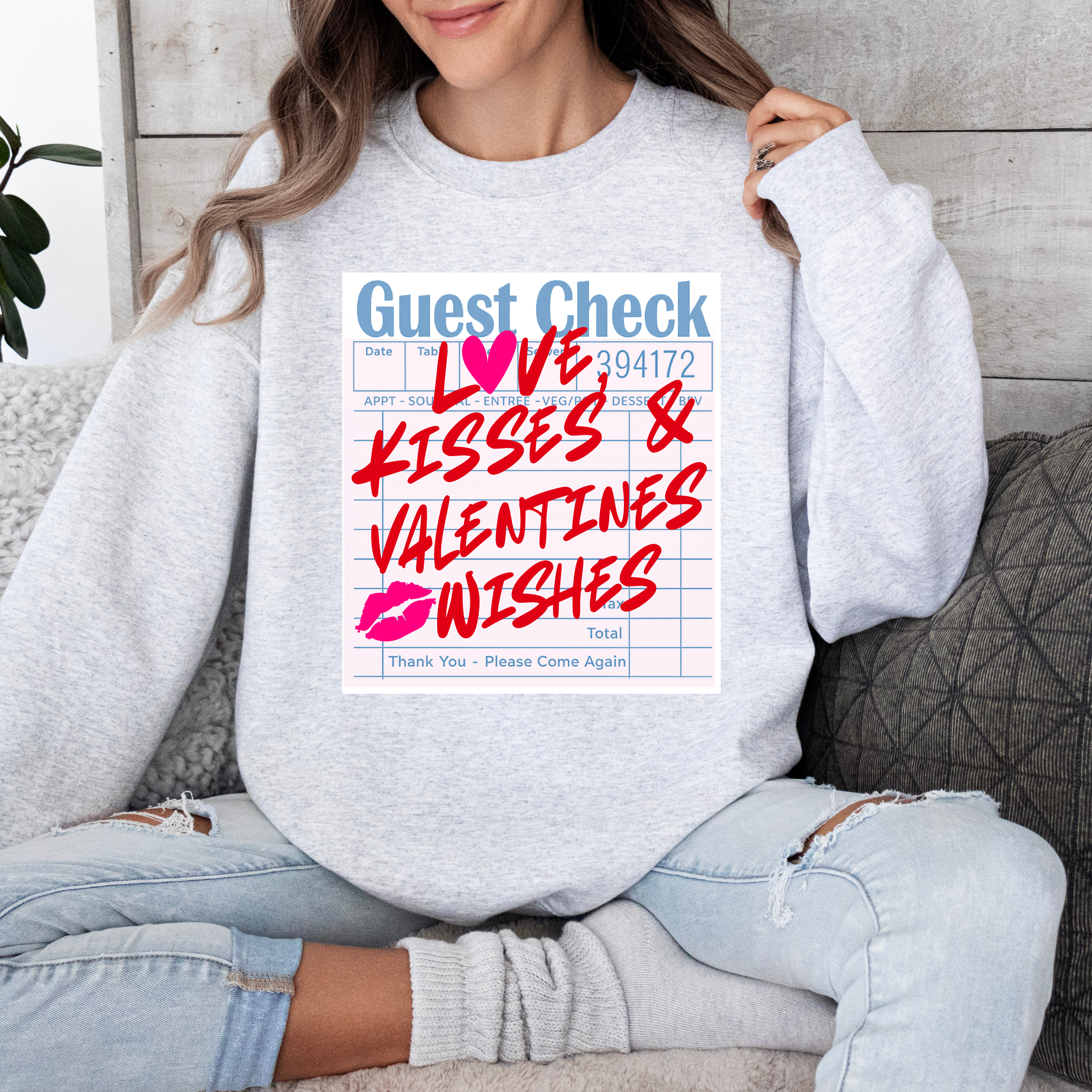 Valentine Guest Check Sweatshirt — "Love, Kisses &amp; Valentines Wishes" Crewneck product thumbnail image