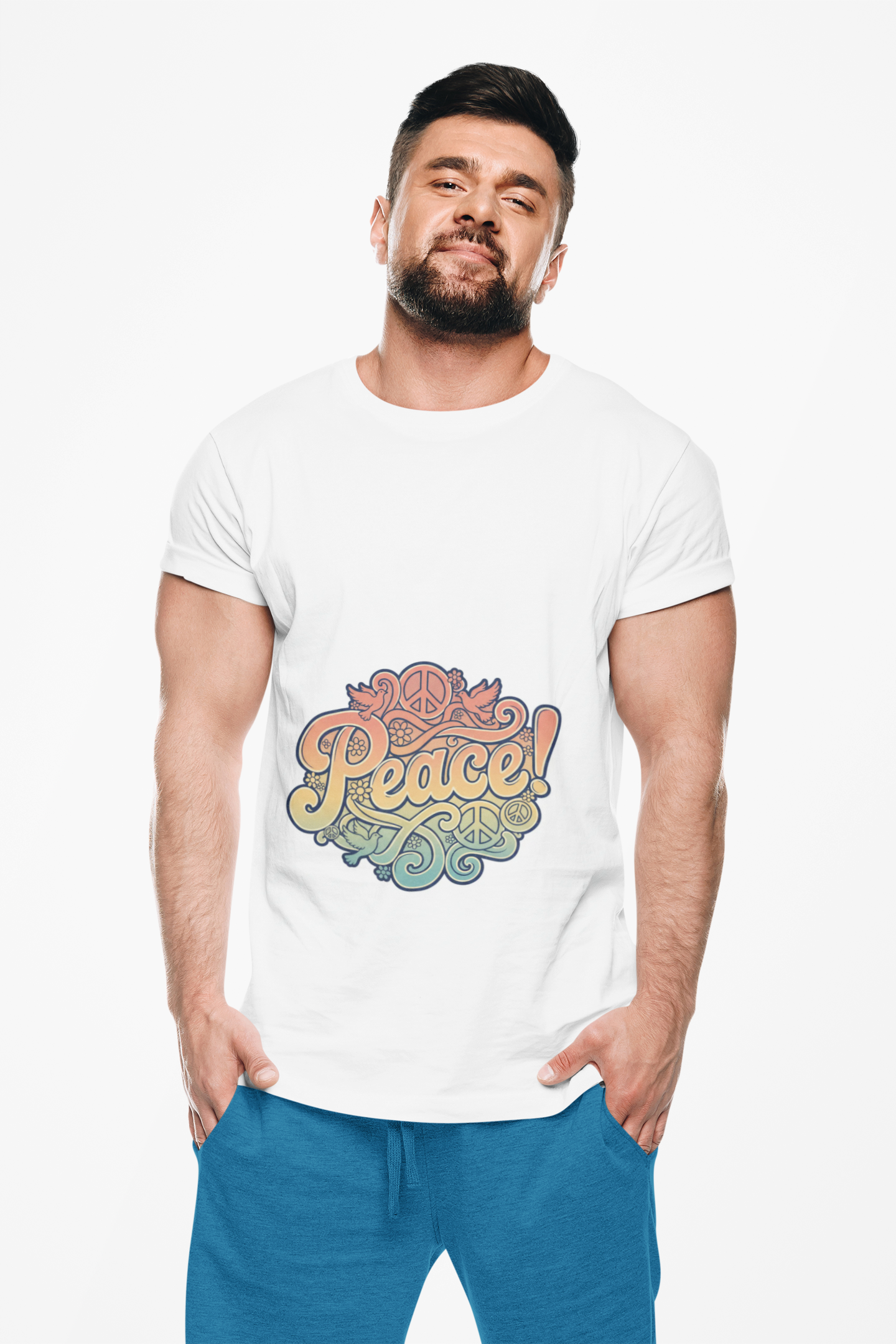 Peace! Retro Hippie T-Shirt — Rainbow Peace Sign Graphic Tee product thumbnail image