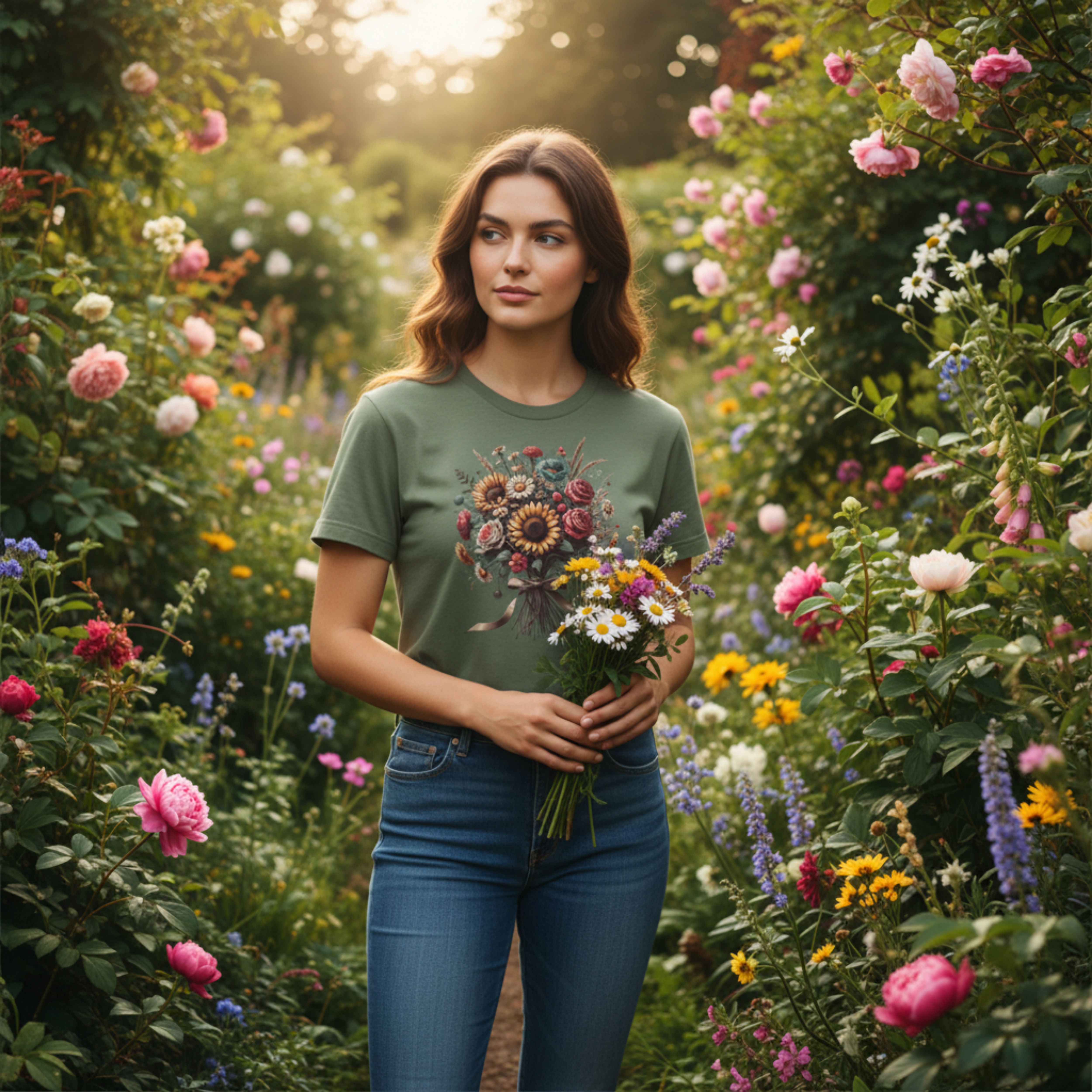 Floral Bouquet T-Shirt - Sunflower &amp; Wildflower Graphic T-Shirt product thumbnail image