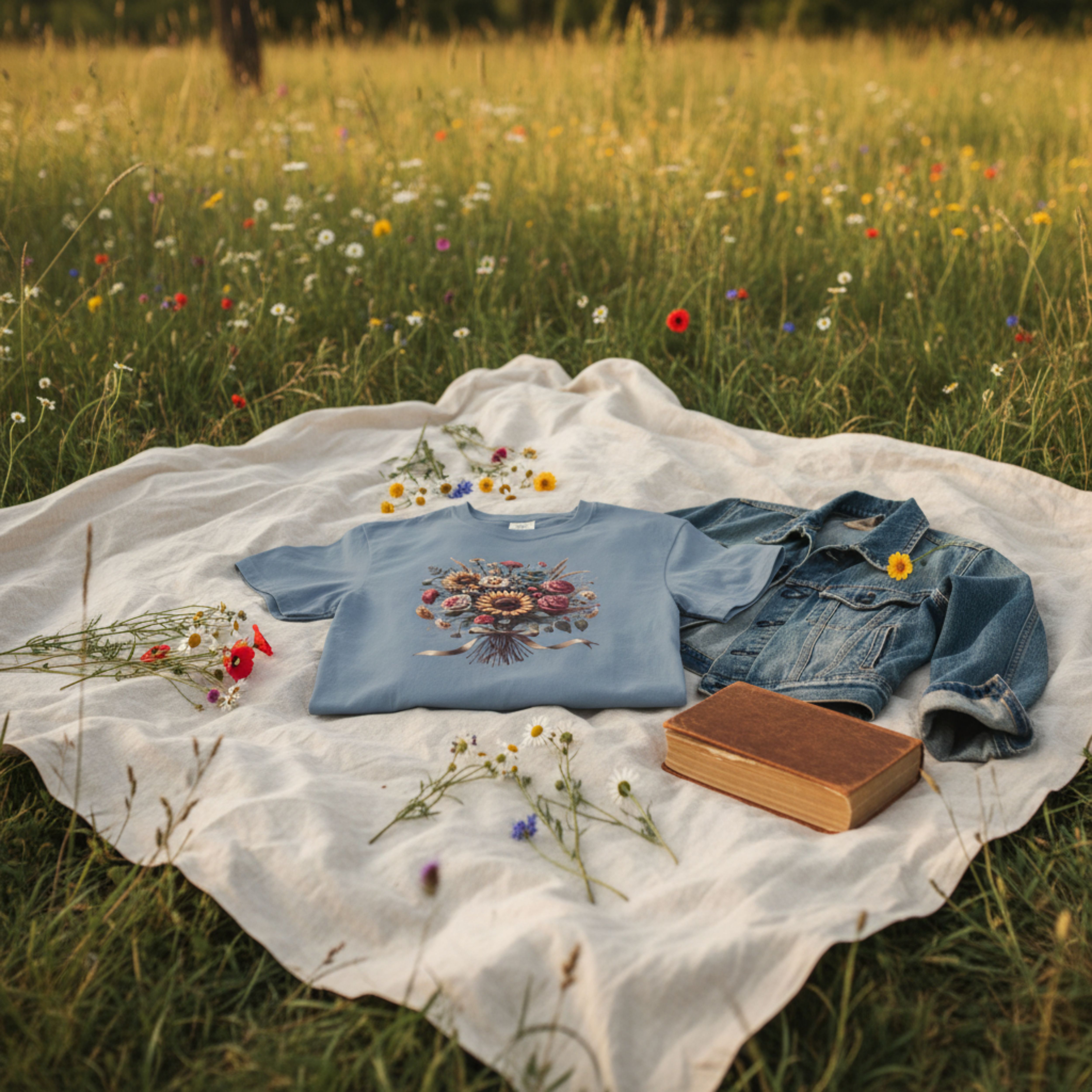 Floral Bouquet T-Shirt - Sunflower &amp; Wildflower Graphic T-Shirt product thumbnail image