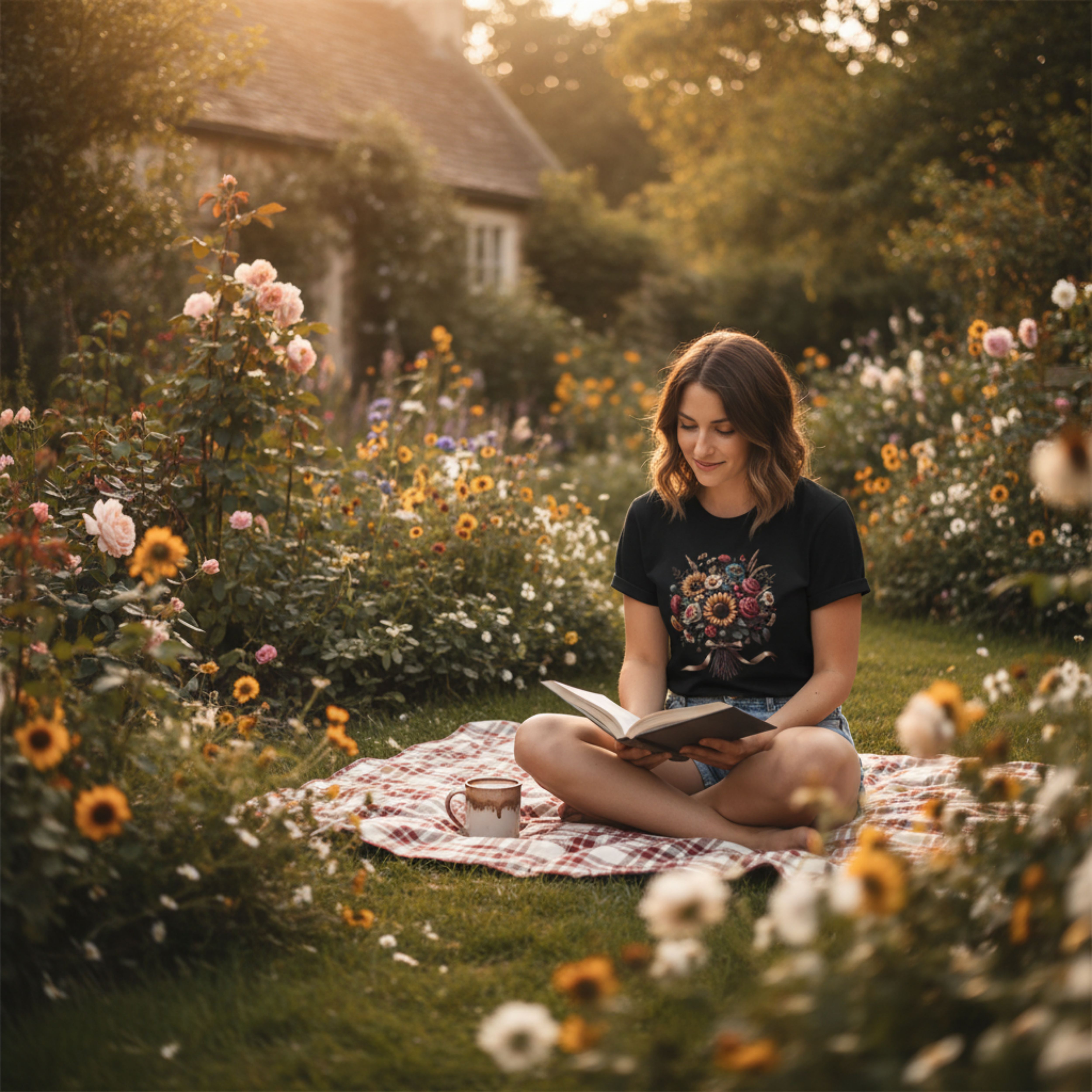 Floral Bouquet T-Shirt - Sunflower &amp; Wildflower Graphic T-Shirt product thumbnail image