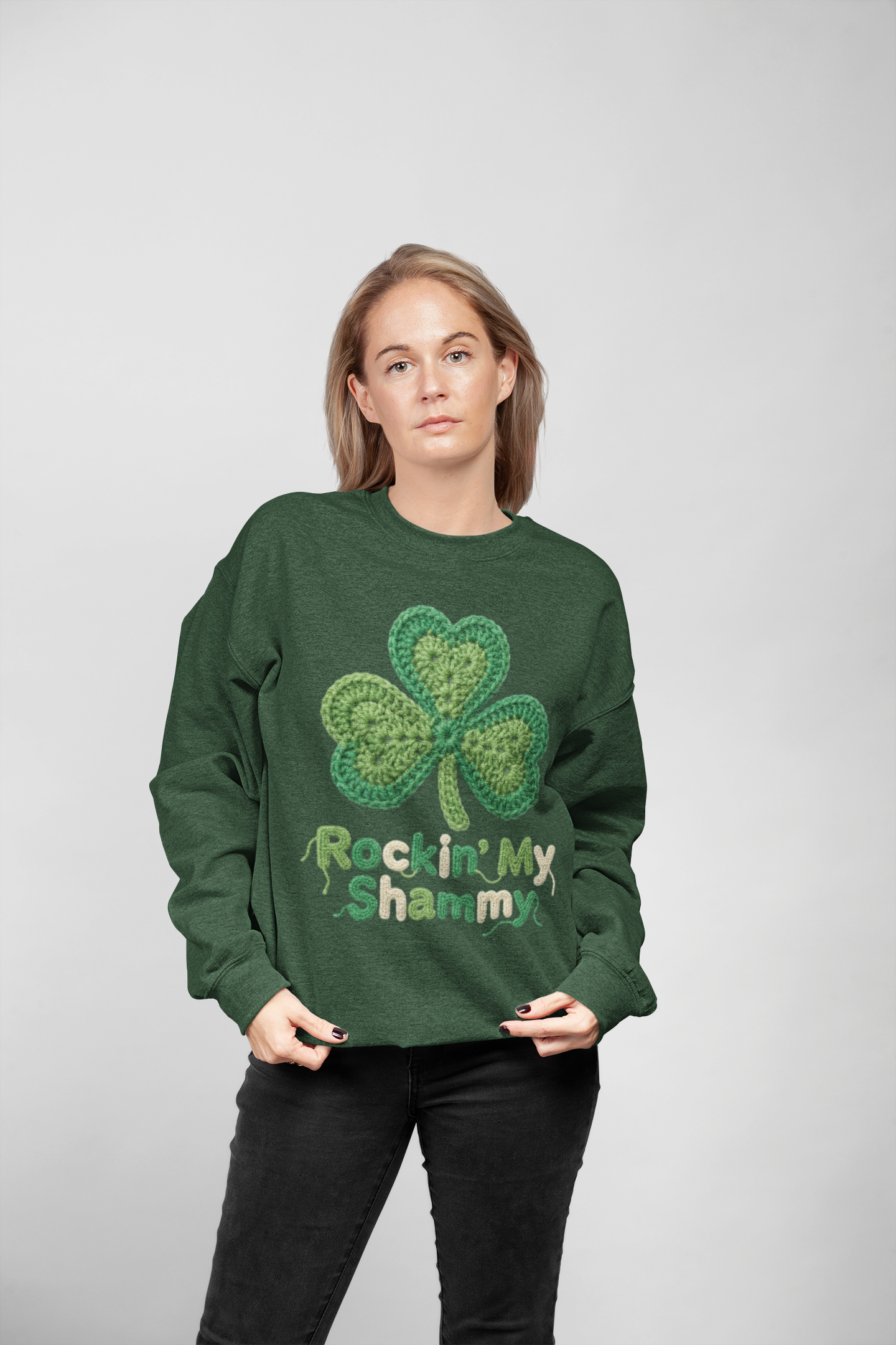 Rockn' My Shammy Vintage Crochet St. Patrick's Sweatshirt product thumbnail image Rockn' My Shammy Vintage Crochet St. Patrick's Sweatshirt product thumbnail image