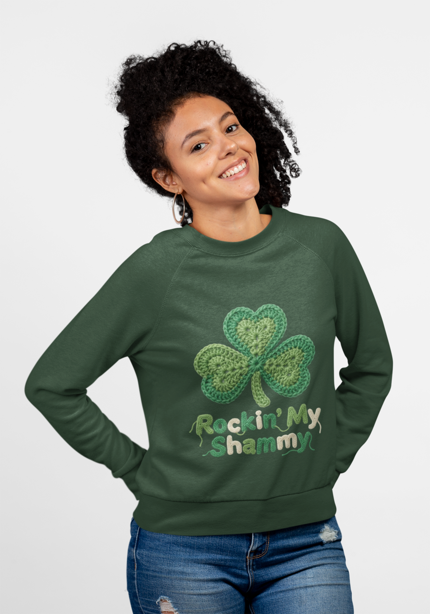 Rockn' My Shammy Vintage Crochet St. Patrick's Sweatshirt product thumbnail image Rockn' My Shammy Vintage Crochet St. Patrick's Sweatshirt product thumbnail image