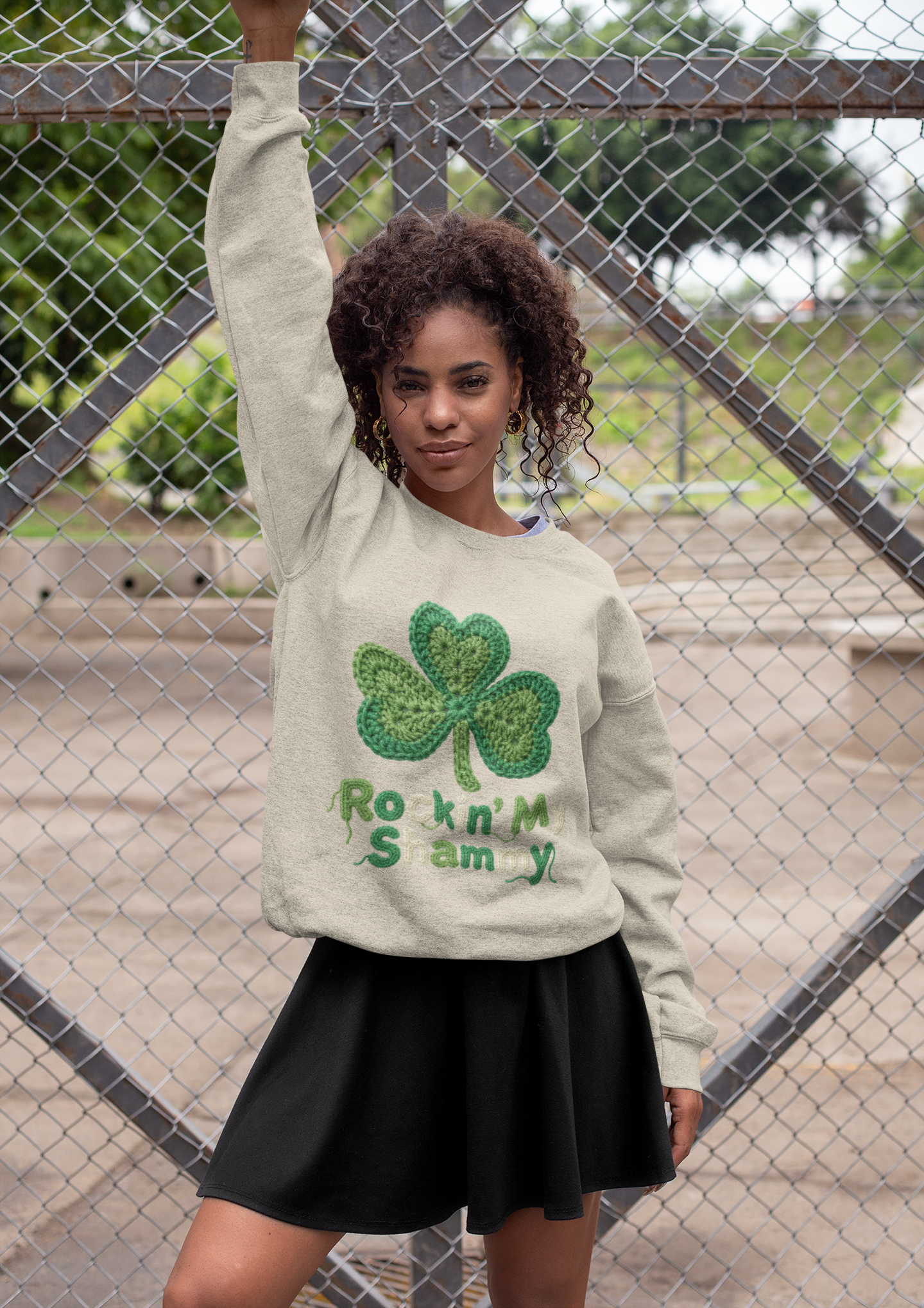 Rockn' My Shammy Vintage Crochet St. Patrick's Sweatshirt product thumbnail image Rockn' My Shammy Vintage Crochet St. Patrick's Sweatshirt product thumbnail image