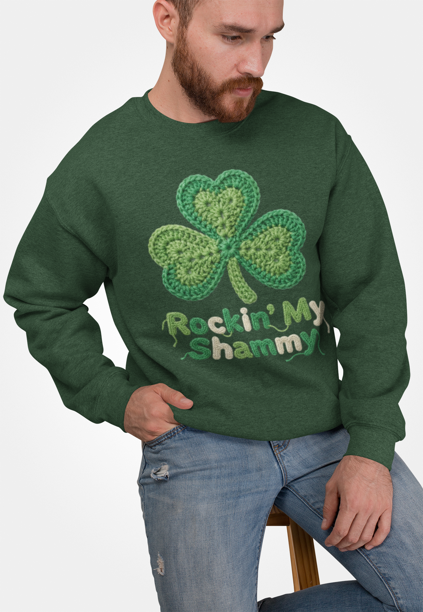 Rockn' My Shammy Vintage Crochet St. Patrick's Sweatshirt product thumbnail image Rockn' My Shammy Vintage Crochet St. Patrick's Sweatshirt product thumbnail image