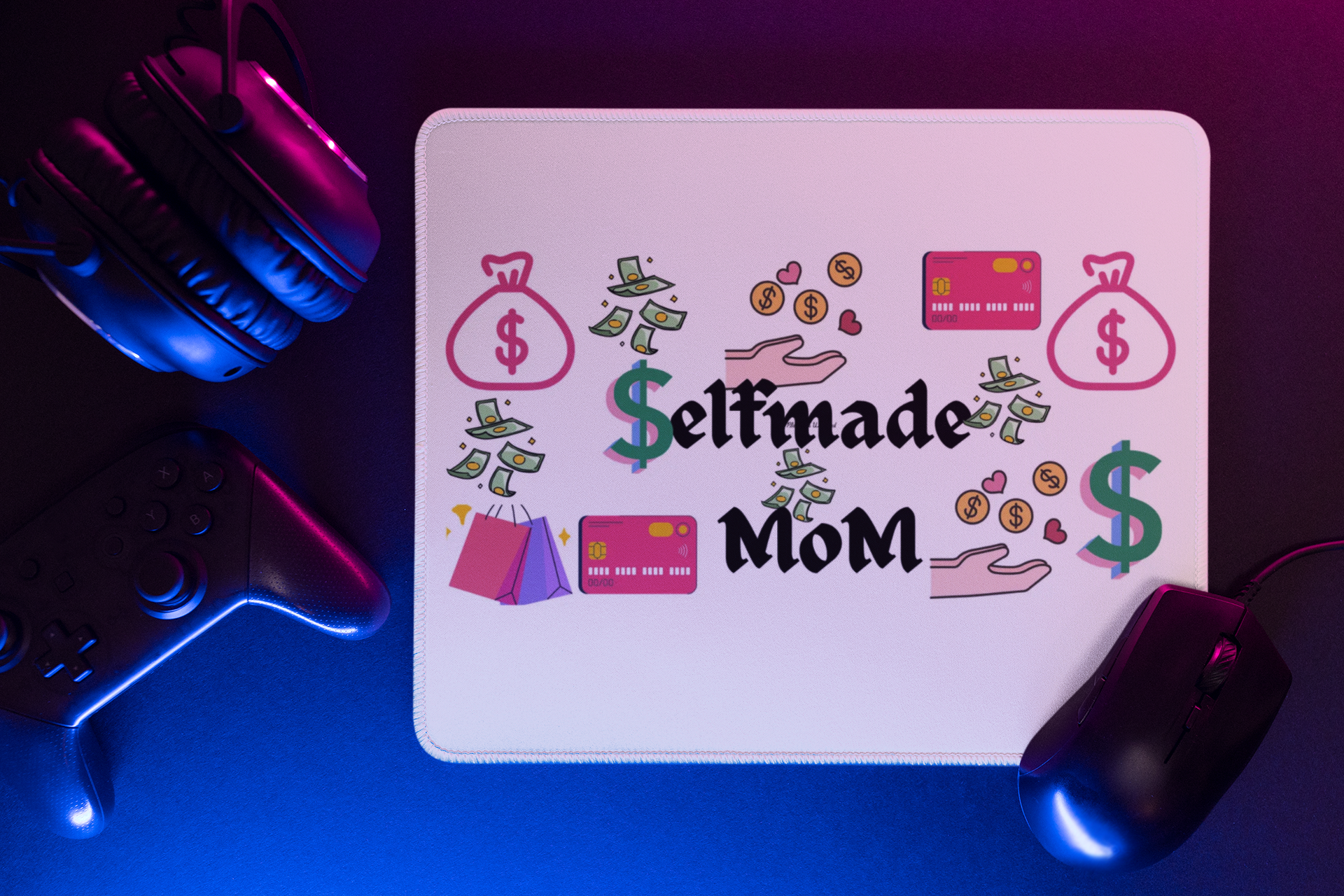 Selfmade Mom Mouse Pad — Cute Money &amp; Shopping Desk Mat for Hustling Moms product thumbnail image