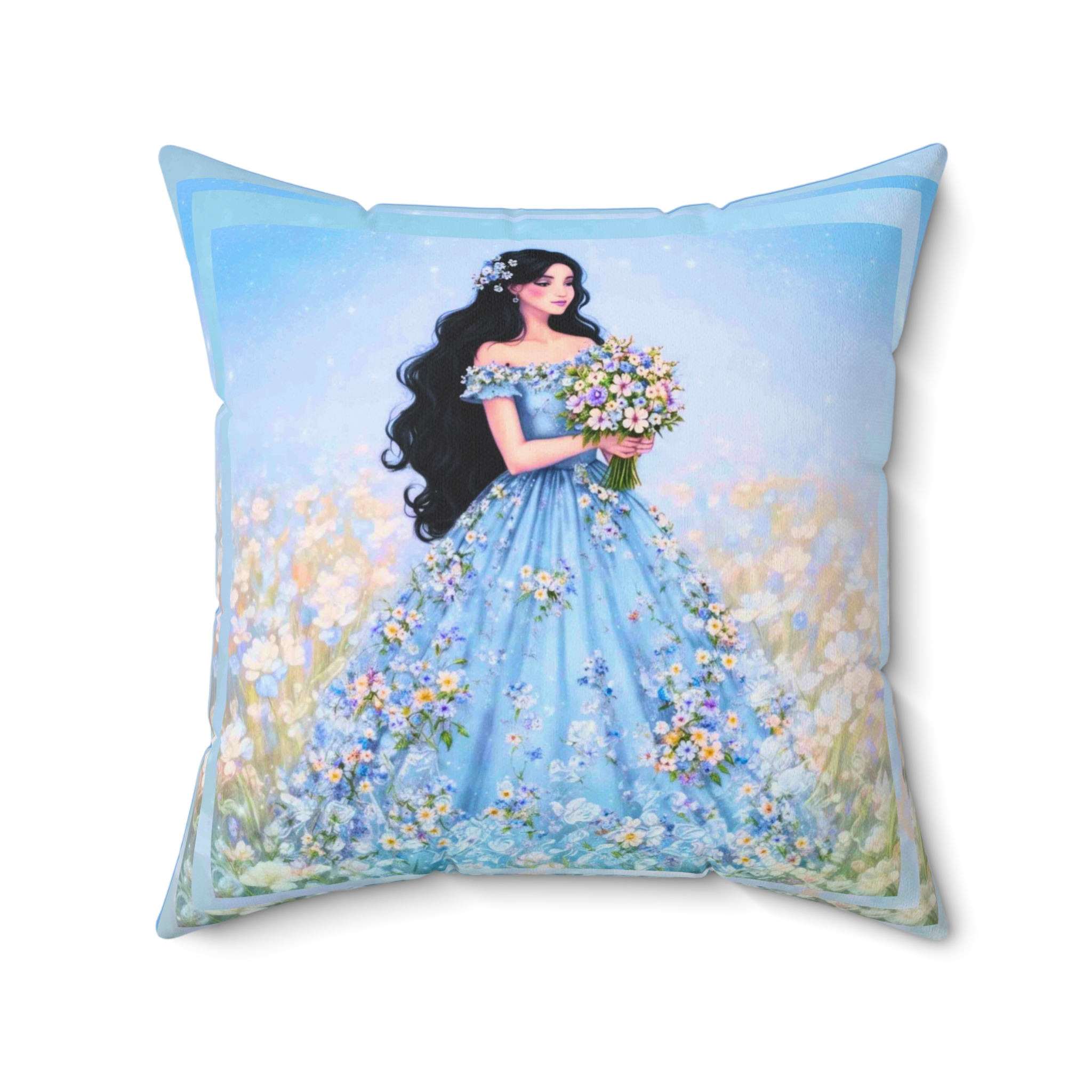 Woman in Lavender Gown Pillow | Floral Bouquet Decorative Pillow product thumbnail image Woman in Lavender Gown Pillow | Floral Bouquet Decorative Pillow product thumbnail image