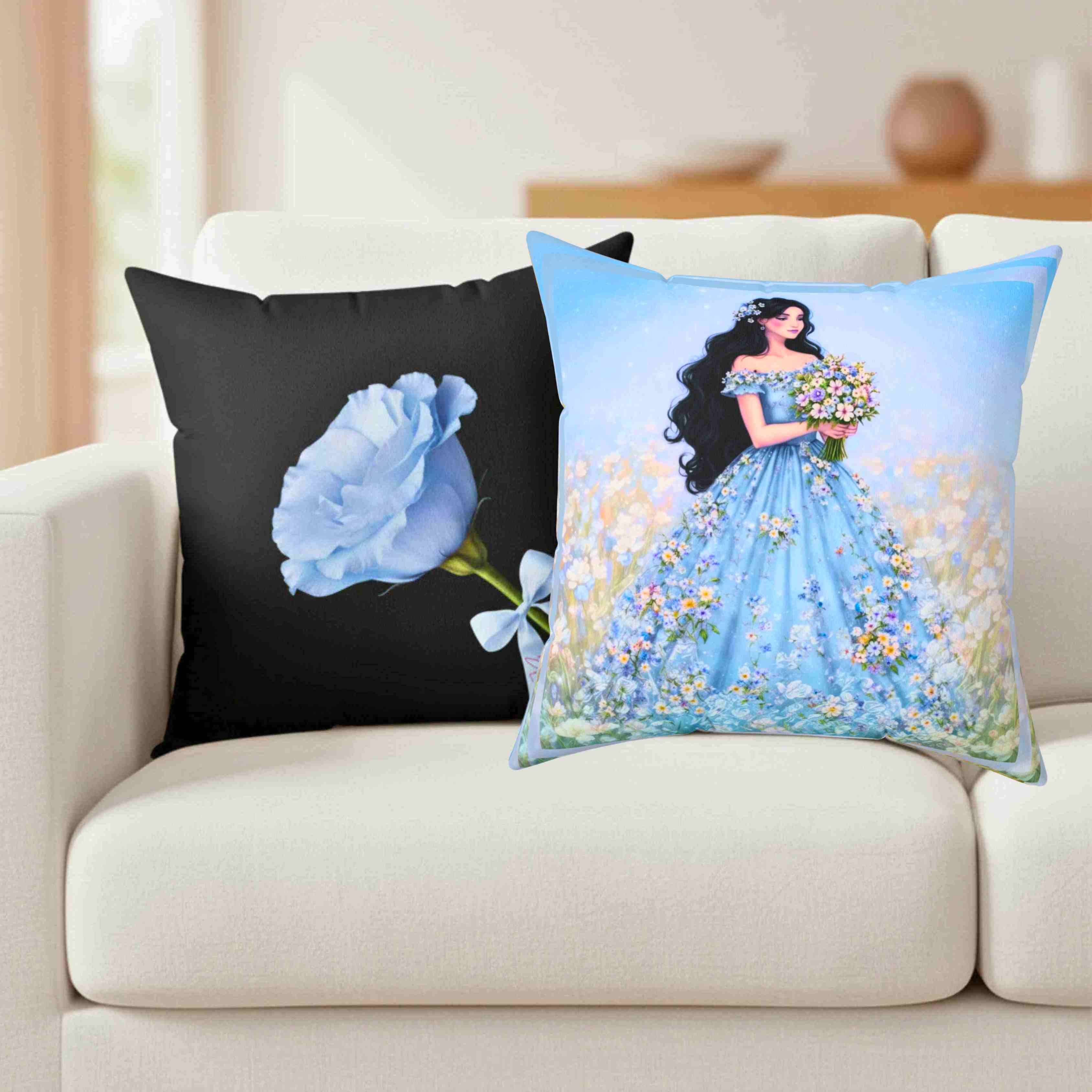 Woman in Lavender Gown Pillow | Floral Bouquet Decorative Pillow product thumbnail image Woman in Lavender Gown Pillow | Floral Bouquet Decorative Pillow product thumbnail image
