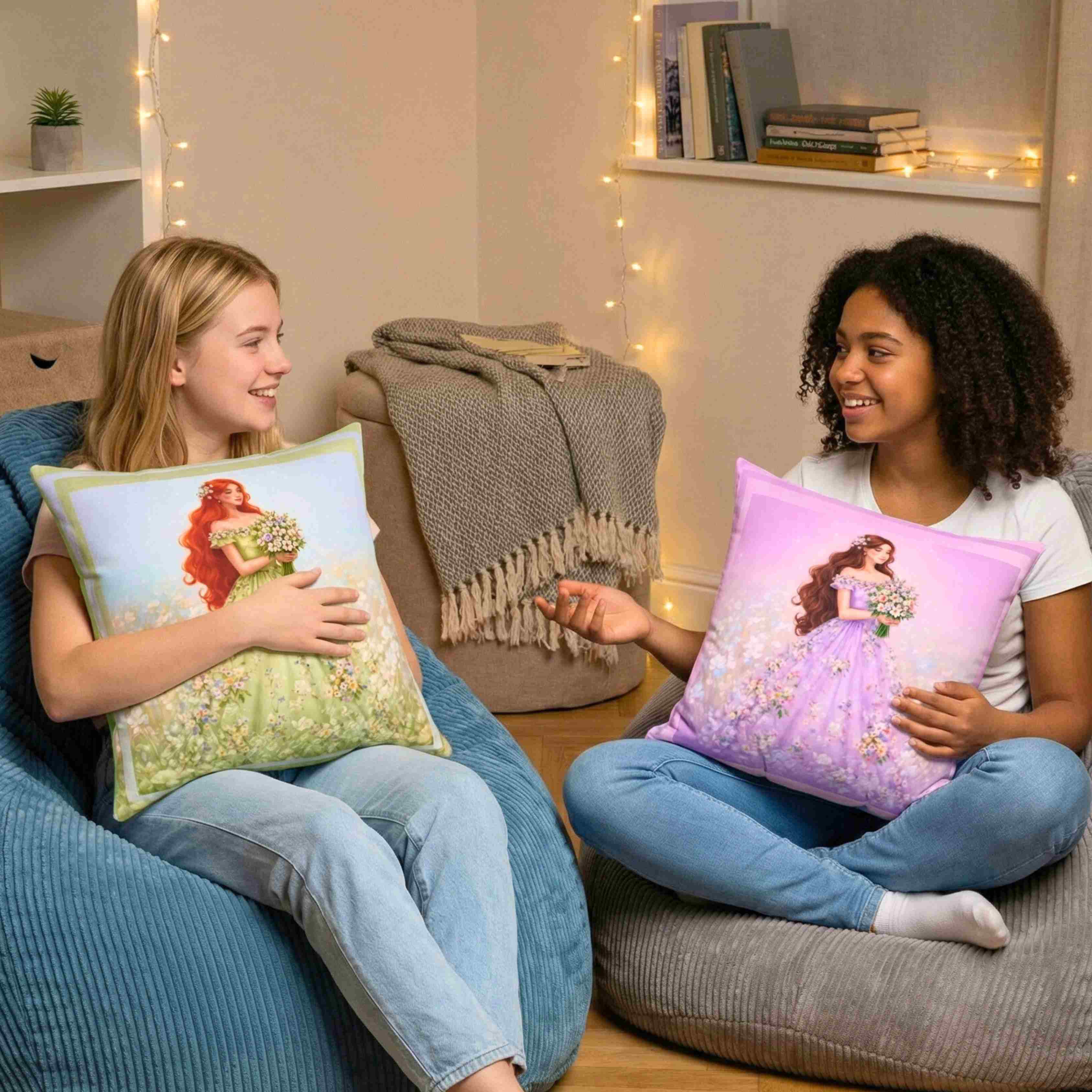 Redhead Fairytale Princess Pillow | Square Cushion product thumbnail image Redhead Fairytale Princess Pillow | Square Cushion product thumbnail image