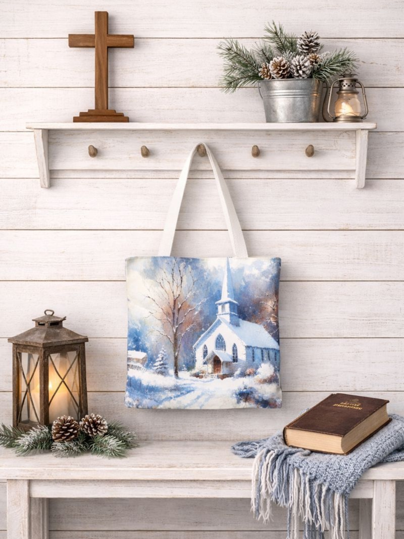Tote Bag: Winter Church Design, Shopping Bag product thumbnail image