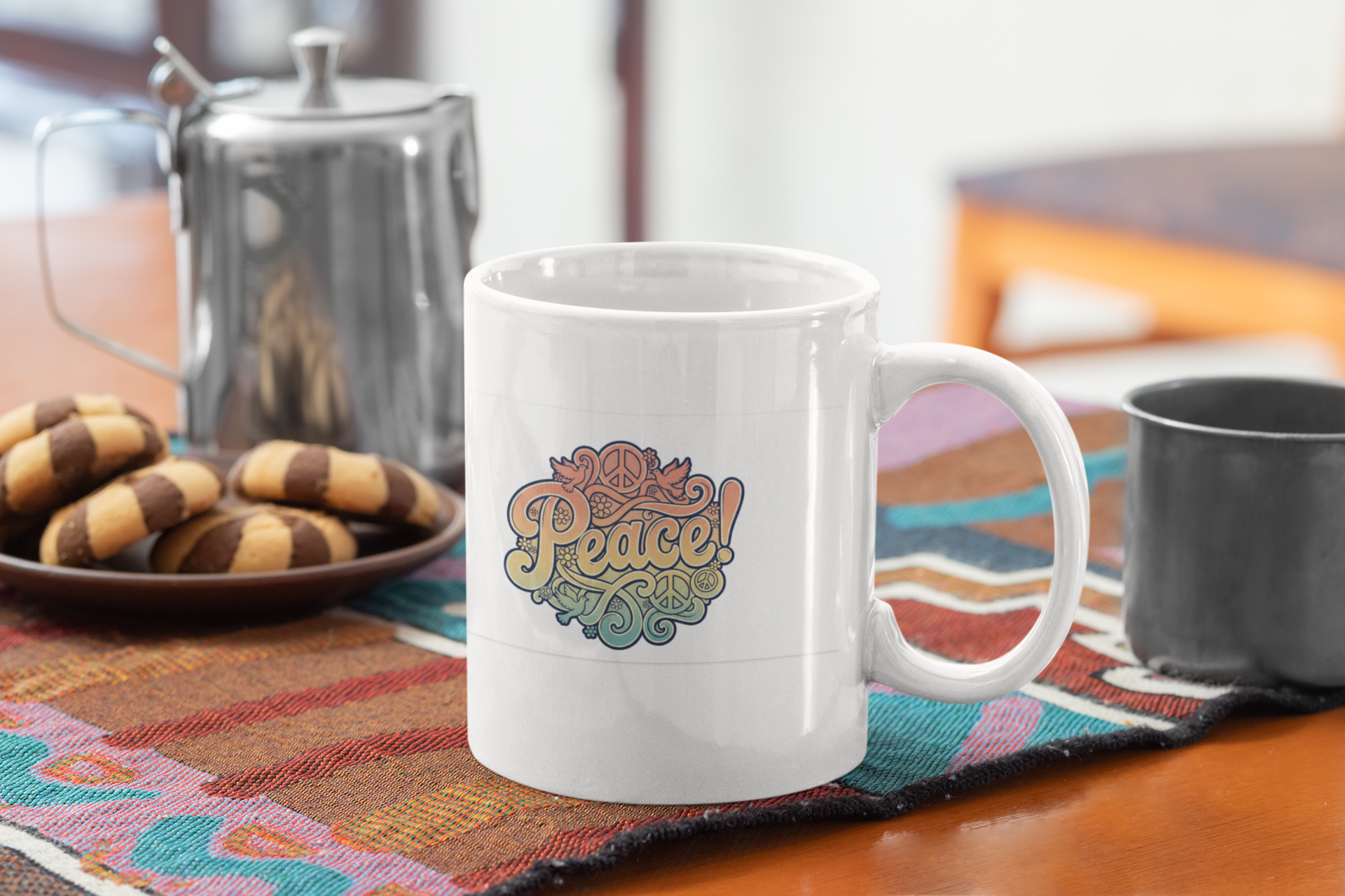 Peace! Retro Rainbow 20oz Jumbo Mug — Hippie Flower Power Coffee Cup product thumbnail image Peace! Retro Rainbow 20oz Jumbo Mug — Hippie Flower Power Coffee Cup product thumbnail image