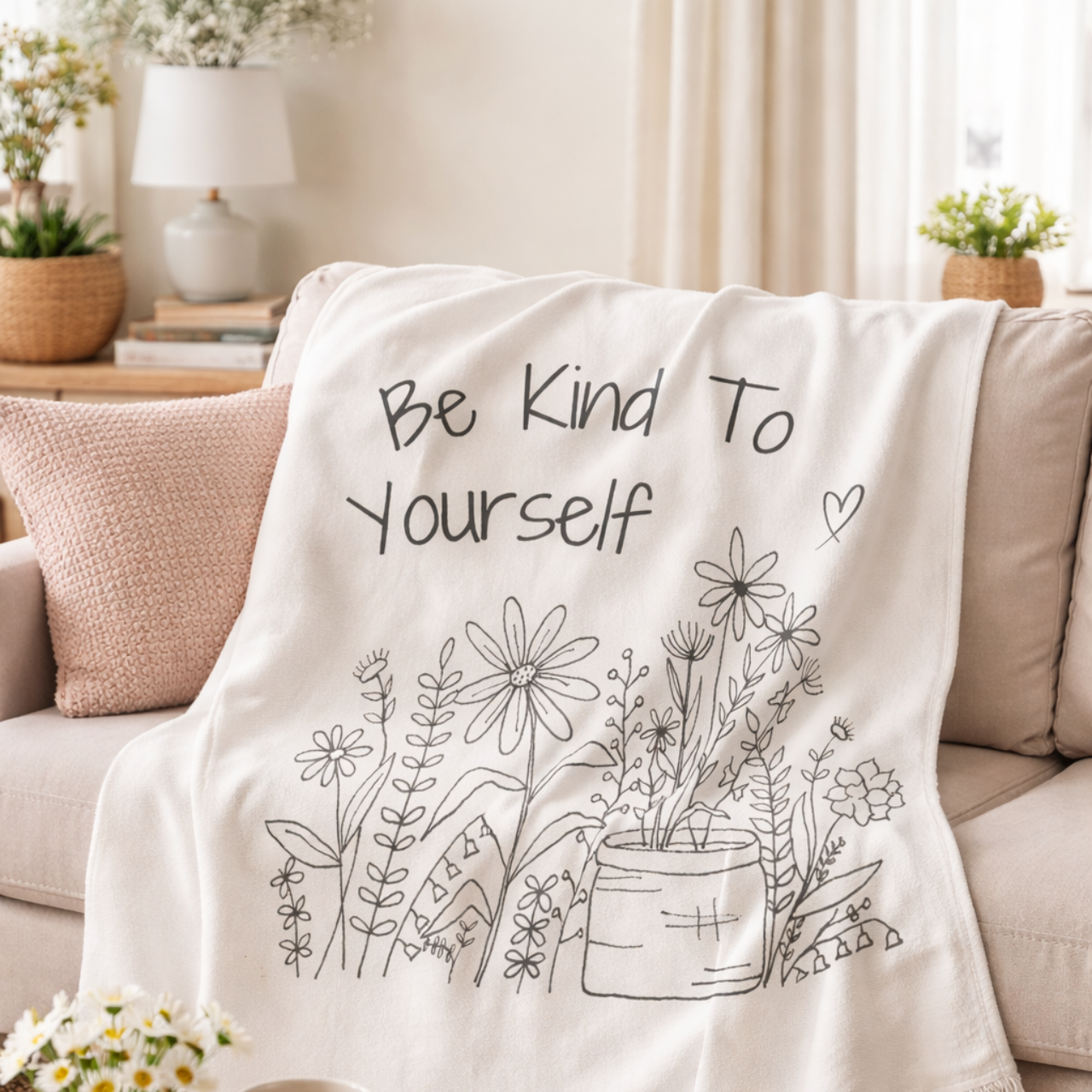 Hand-Drawn Meadow Flowers Floral Throw Velvet Blanket product thumbnail image